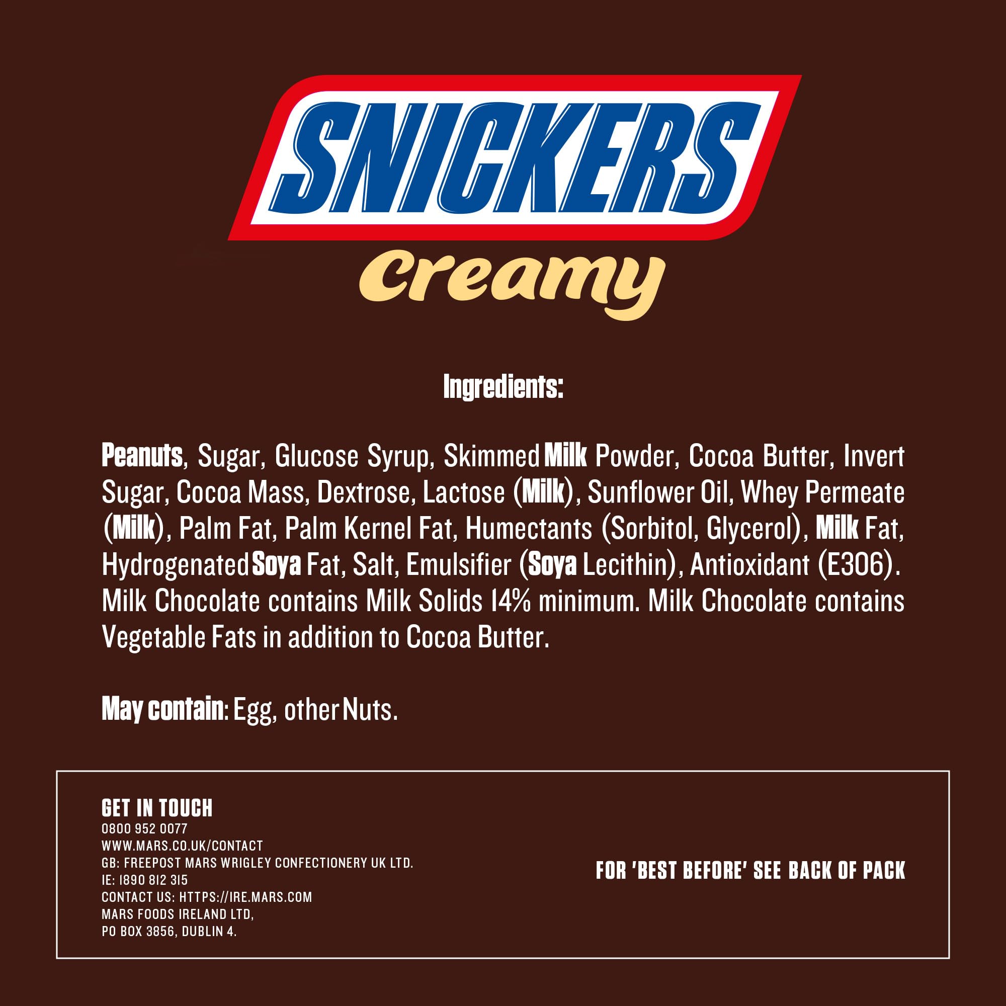 Snickers Cremiger Erdnussbutter-Schokoladen-Trio-Riegel, 54,75 g