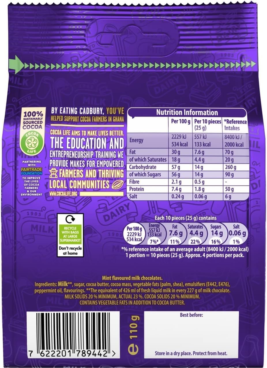 Cadbury Dairy Milk Giant Mint Chocolate Buttons, 110g Bag 4