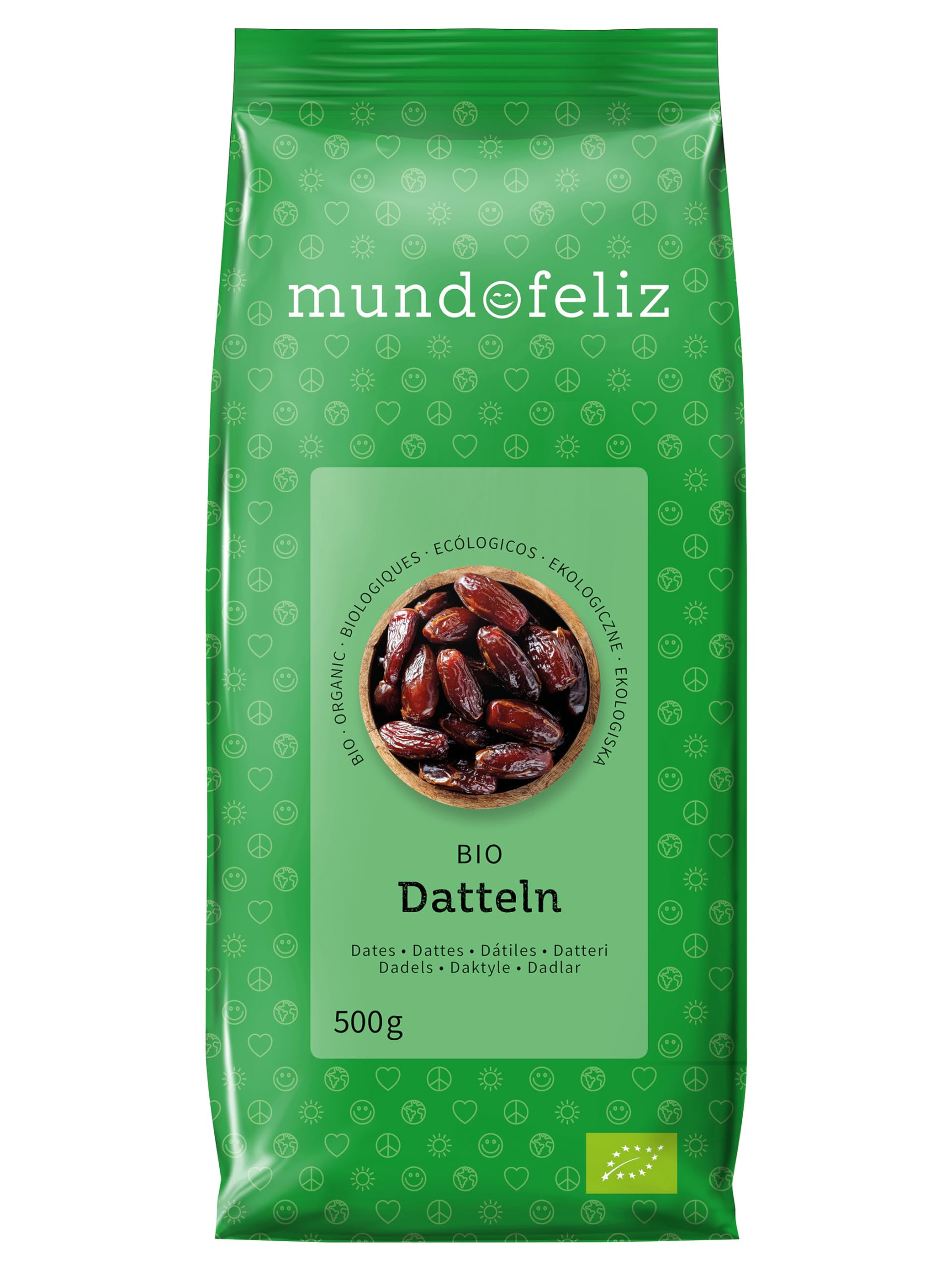 Mundo Feliz Organic Dried Pitted Dates 2 x 500 g (1 kg) - Deglet Nour Sun-Dried Dates