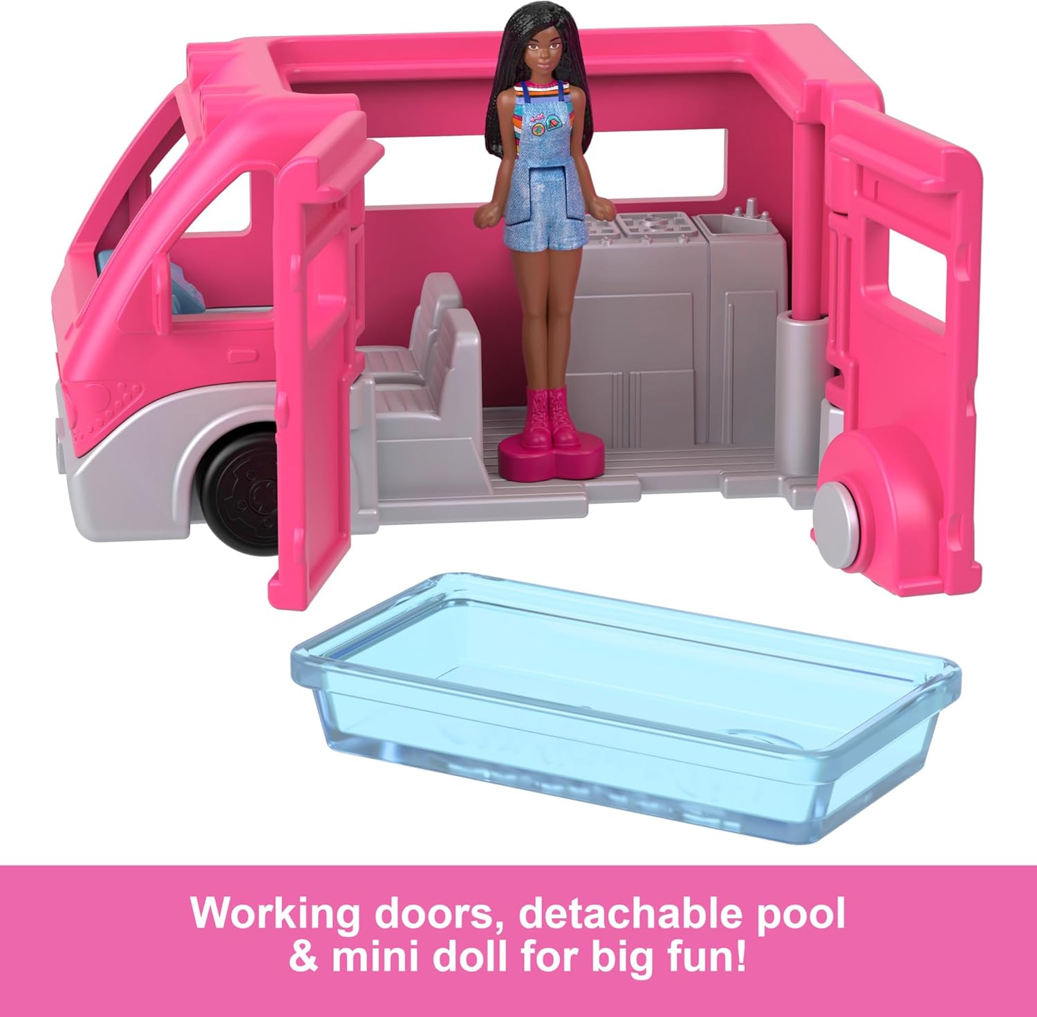 Mini BarbieLand DreamCamper Playset with 1.5-inch Doll & Color-Change Pool - Barbie Vehicle Set for Kids 5