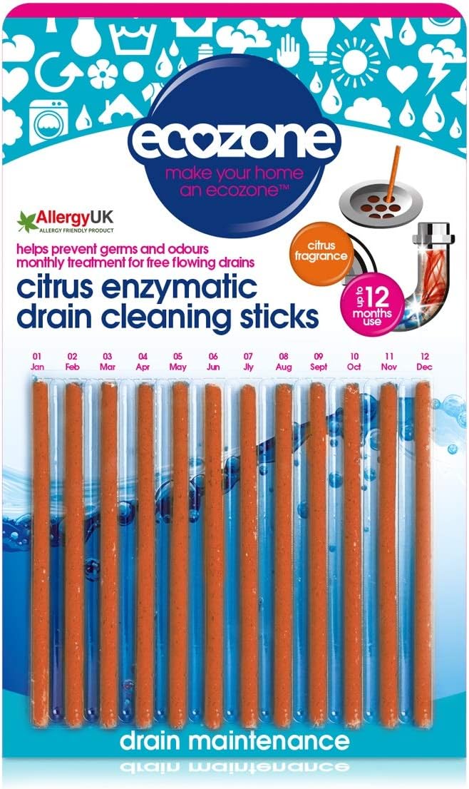 Ecozone Drain Cleaning Sticks - Enzymatic Pipe Unblocker for Kitchen & Bathroom