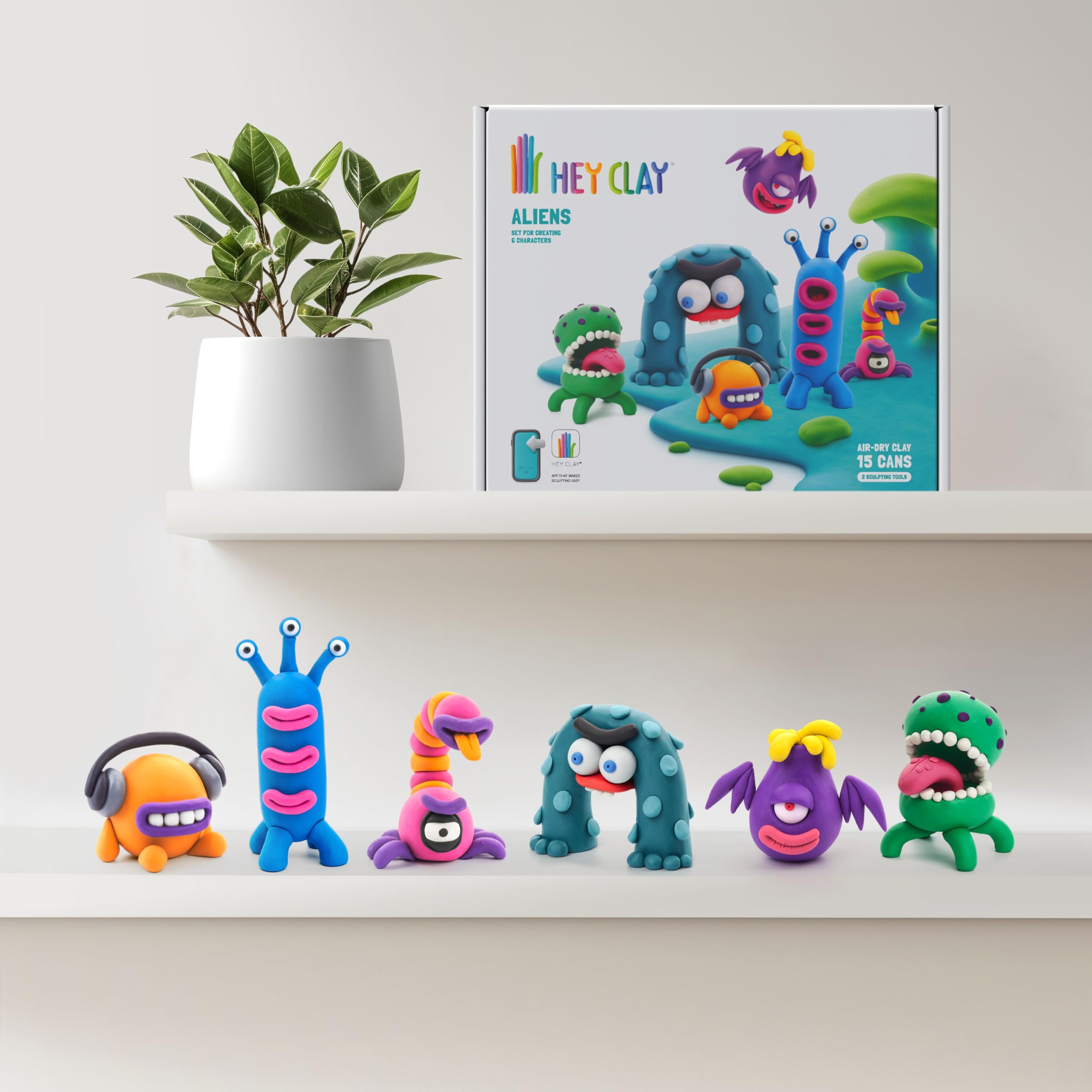 Hey Clay Aliens Set - Air Dry Clay Kit for Kids with 15 Vibrant Colors 17