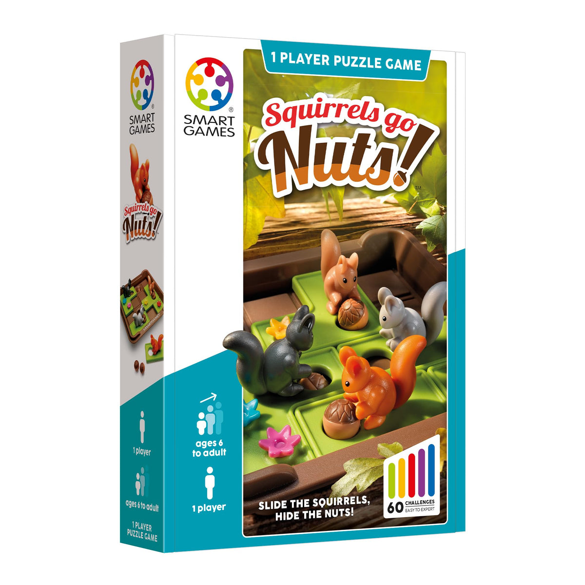 SmartGames Squirrels Go Nuts Sliding Puzzle Game - 60 Challenges - Ages 36 Months–6 Years