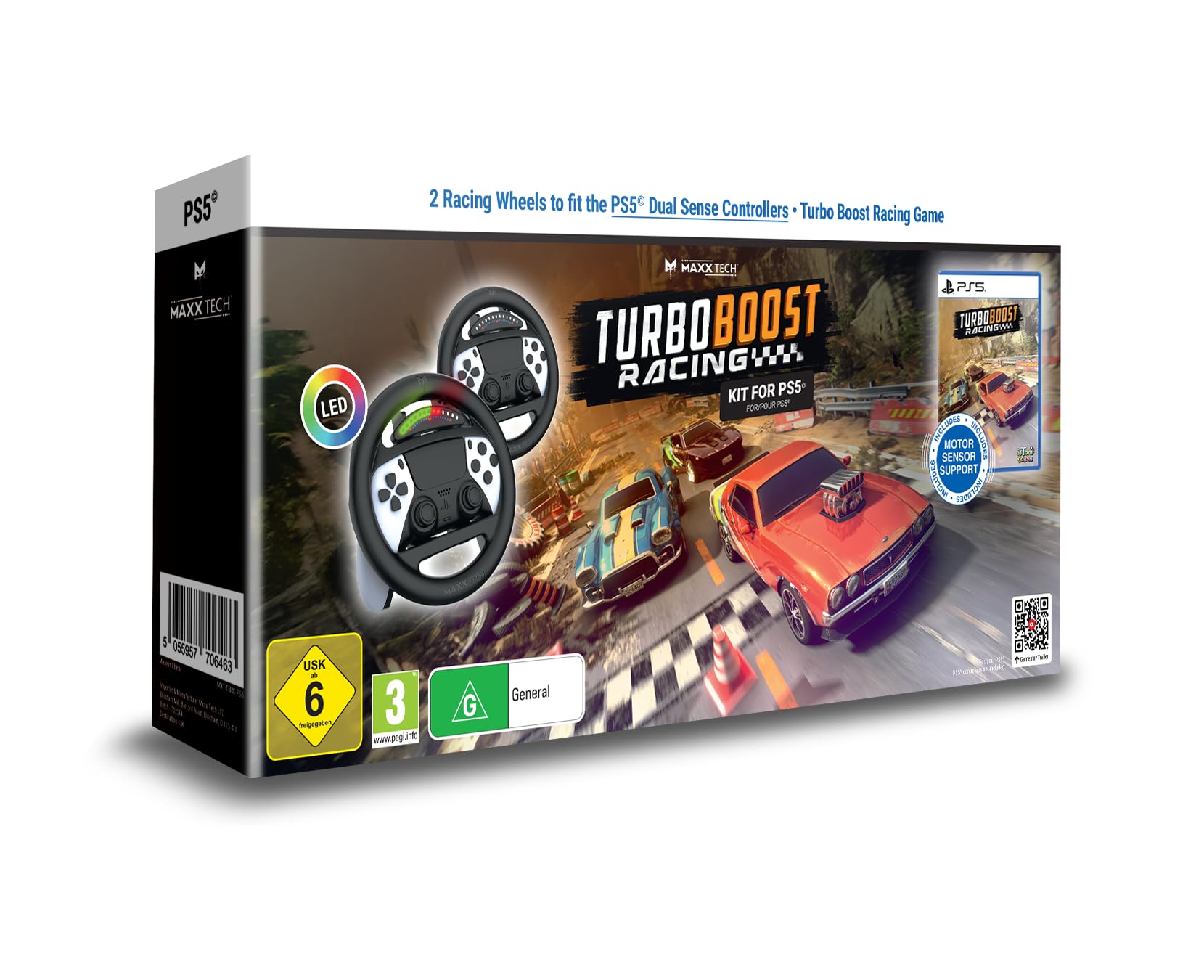 Turbo Boost Racing Kit - PlayStation 5 with Dual LED Racing Wheels 3
