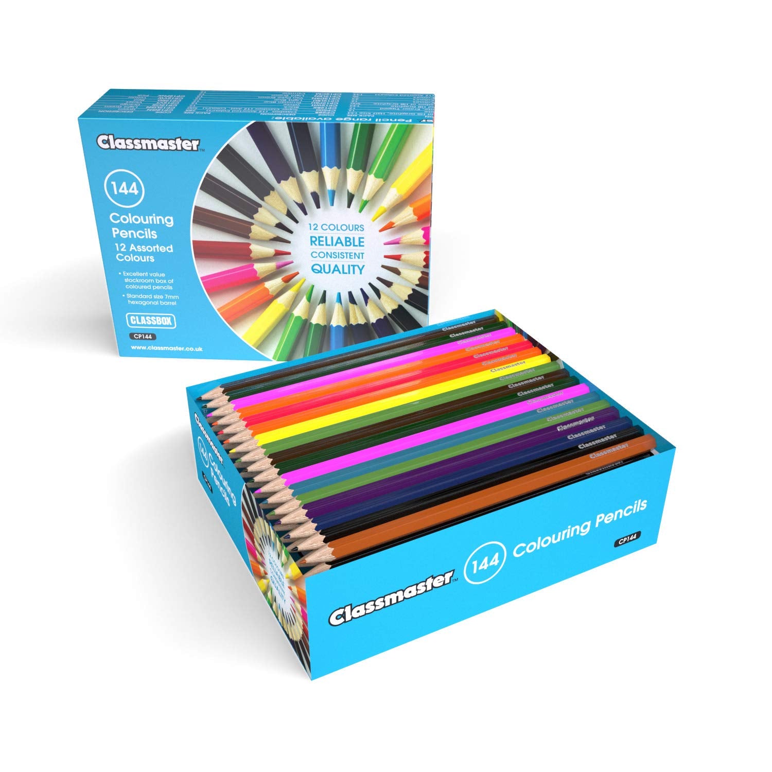 Classmaster CP144 Coloured Pencils - Pre-Sharpened Wooden Pencils for Kids & Adults