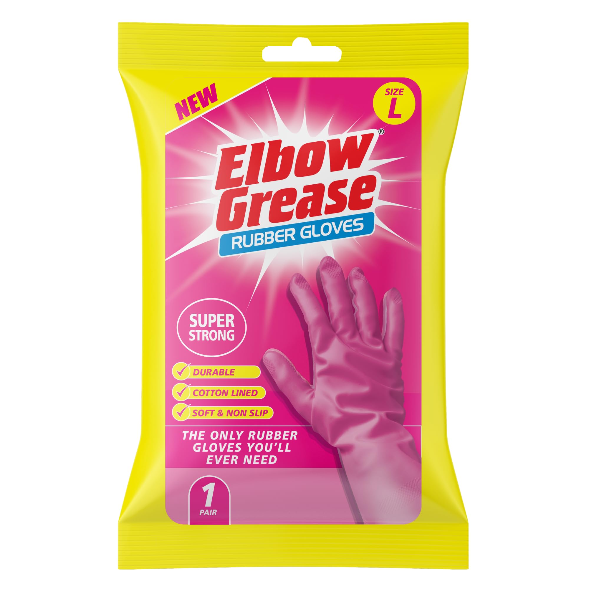 Elbow Grease - Pink Rubber Cleaning Gloves with Cotton Lining