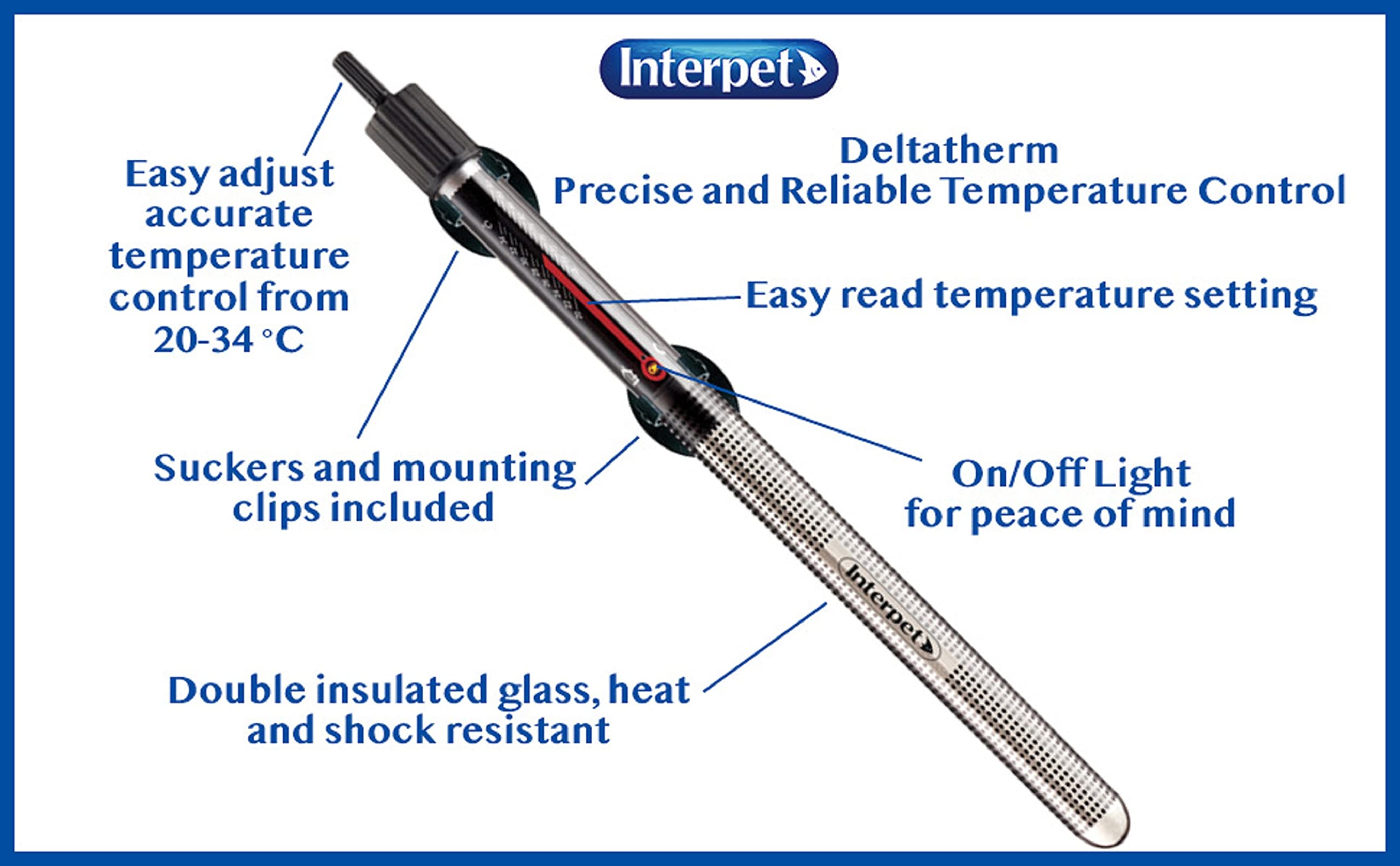 Interpet Deltatherm Aquarium Heater - 100W | Adjustable Temperature | Submersible