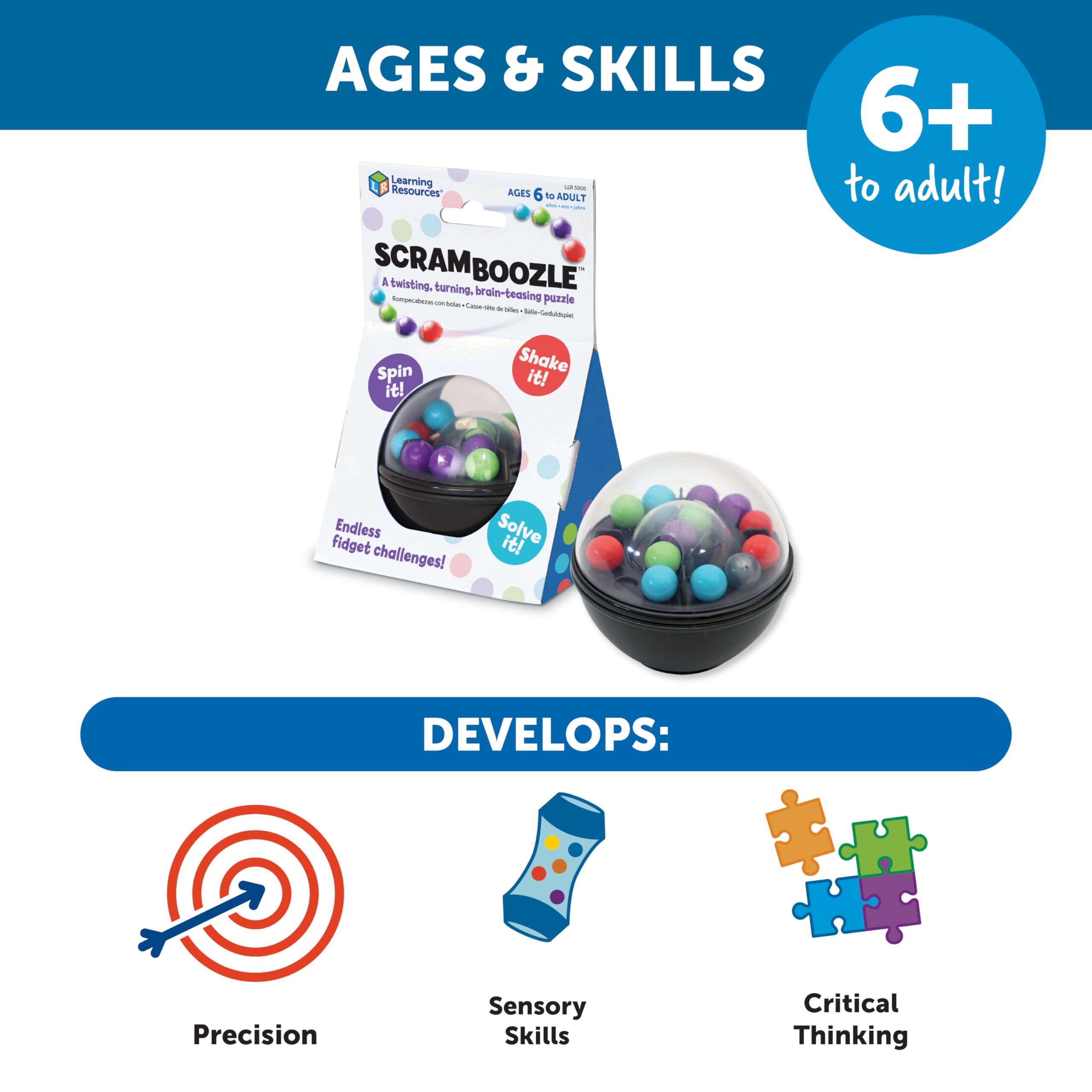 Learning Resources Scramboozle Puzzle Ball - Twist & Turn Marble Challenge Game for Kids 6-10 11