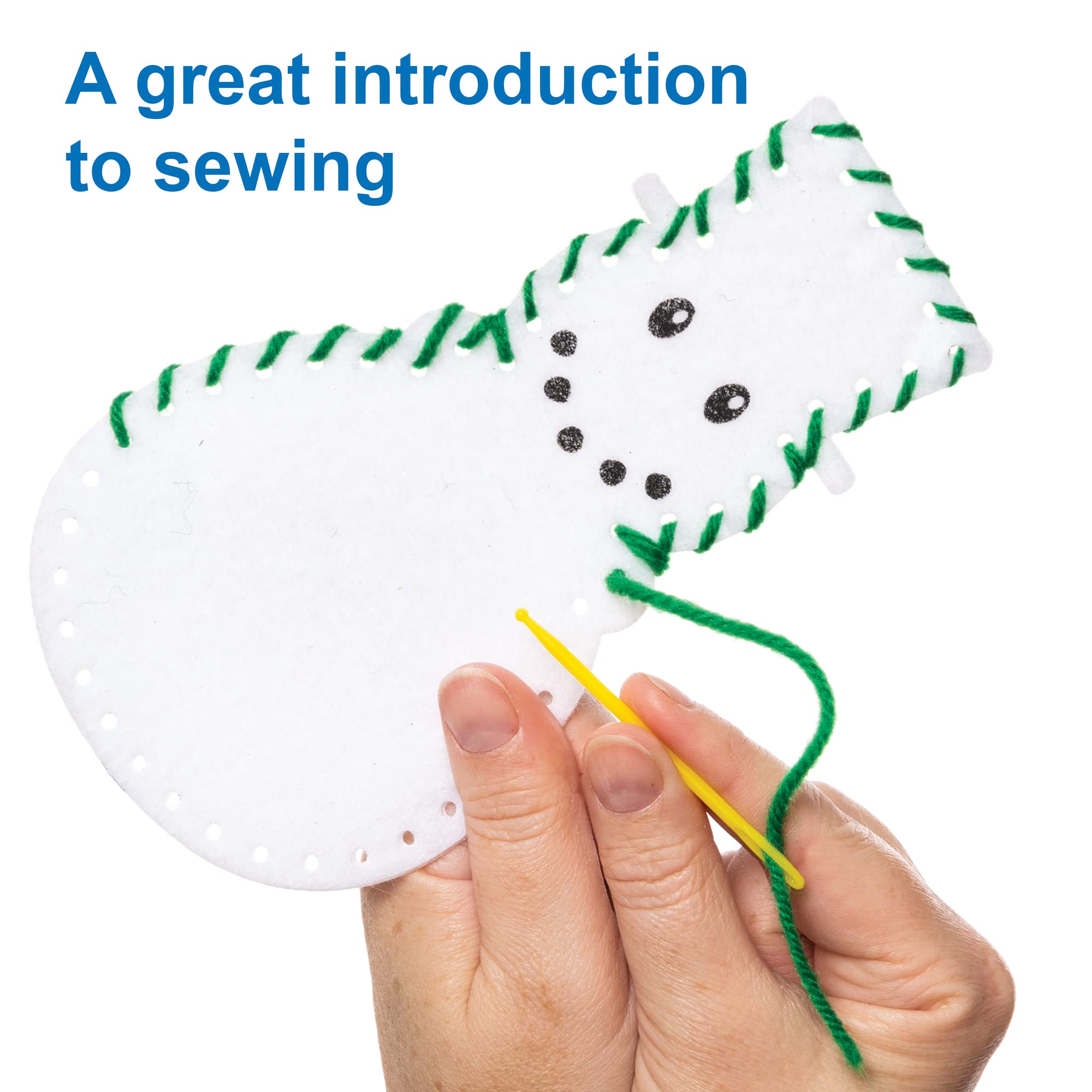 Baker Ross FE949 Snowman Decoration Sewing Kits - Pack of 3, Arts & Crafts Sewing Set for Kids 4