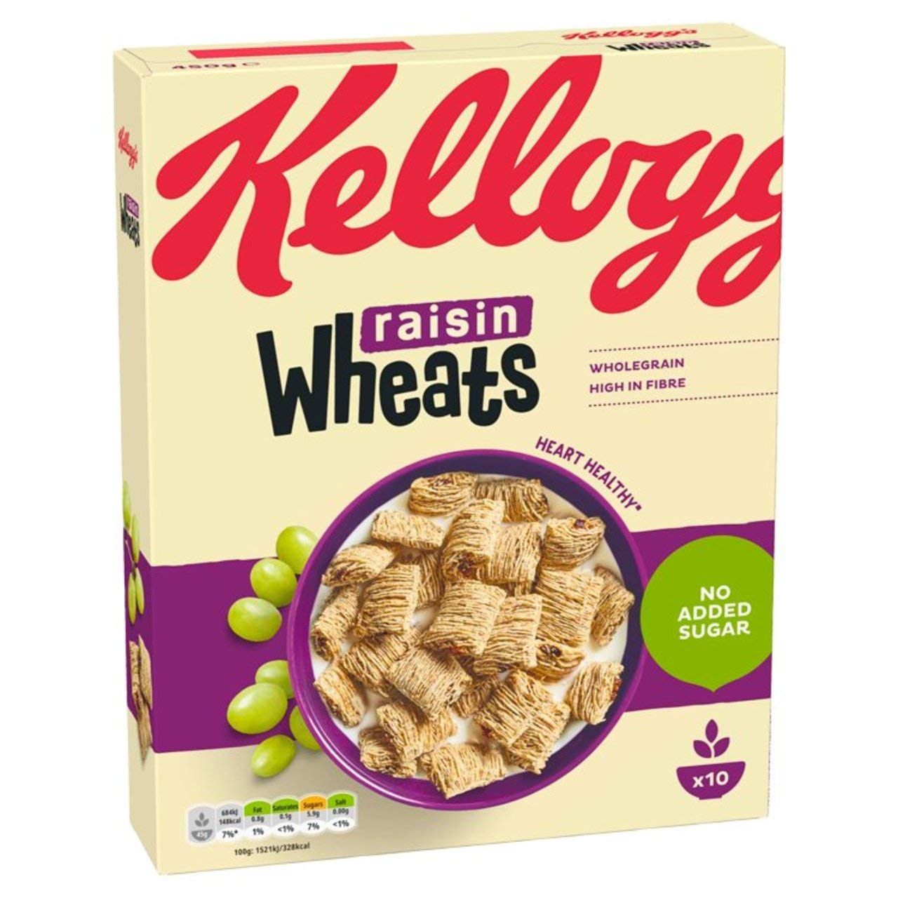 Kellogg's Raisin Wheats Breakfast Cereal 450g - No Added Sugar, High Fibre Wholewheat Cereal