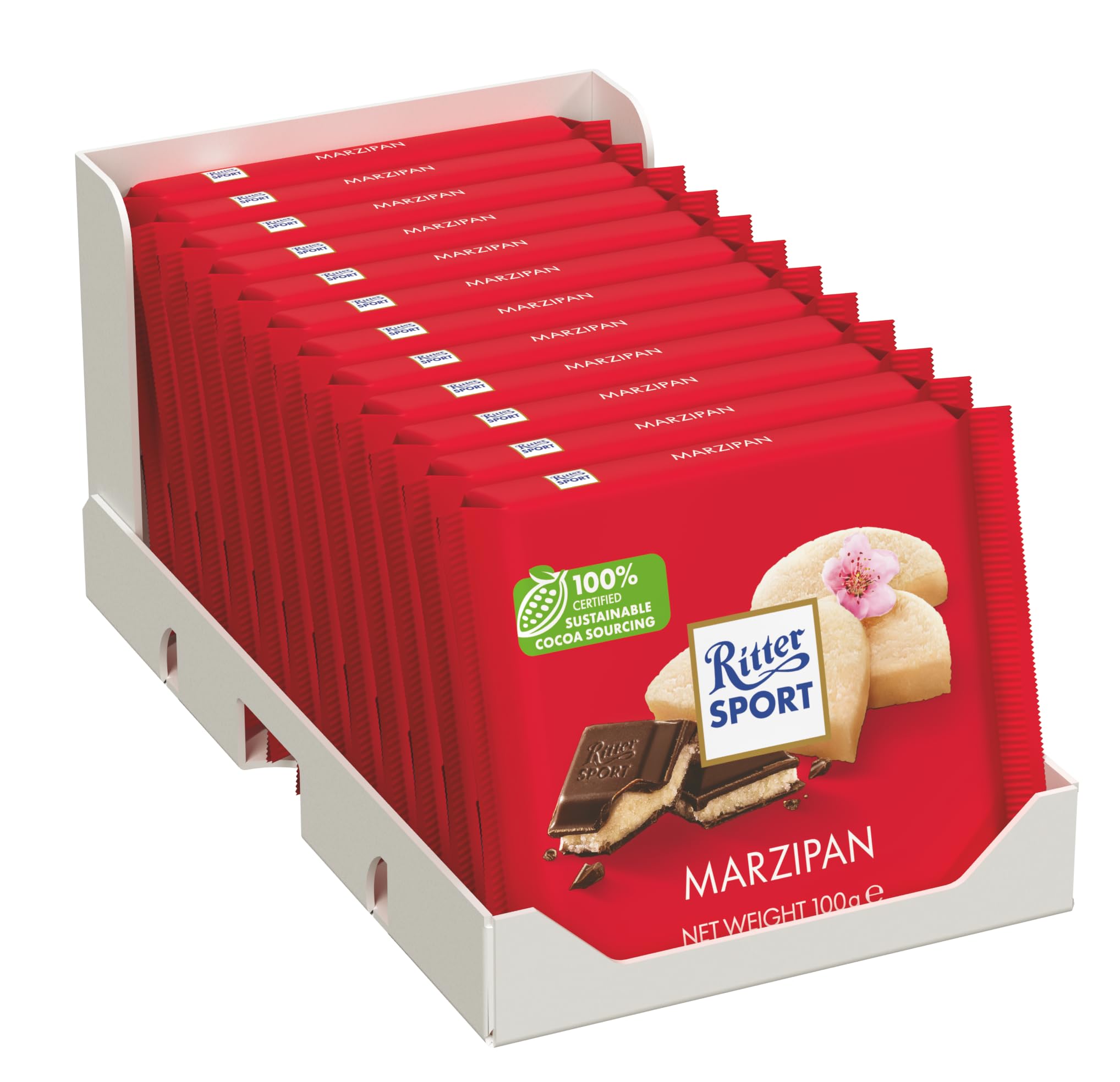 Ritter Sport Dark Chocolate with Marzipan 100g (Pack of 12)