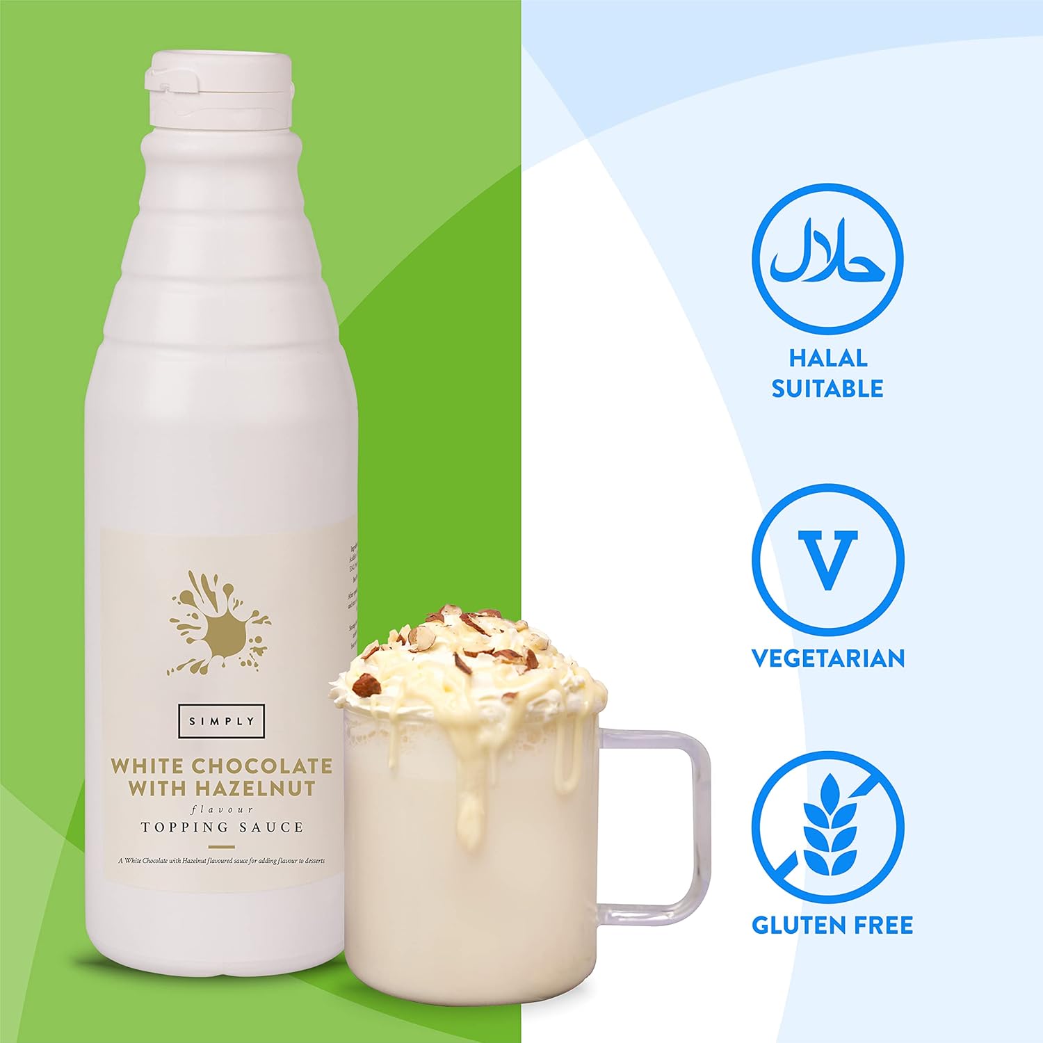 Simply - White Chocolate with Hazelnut Flavouring Topping Sauce 1kg