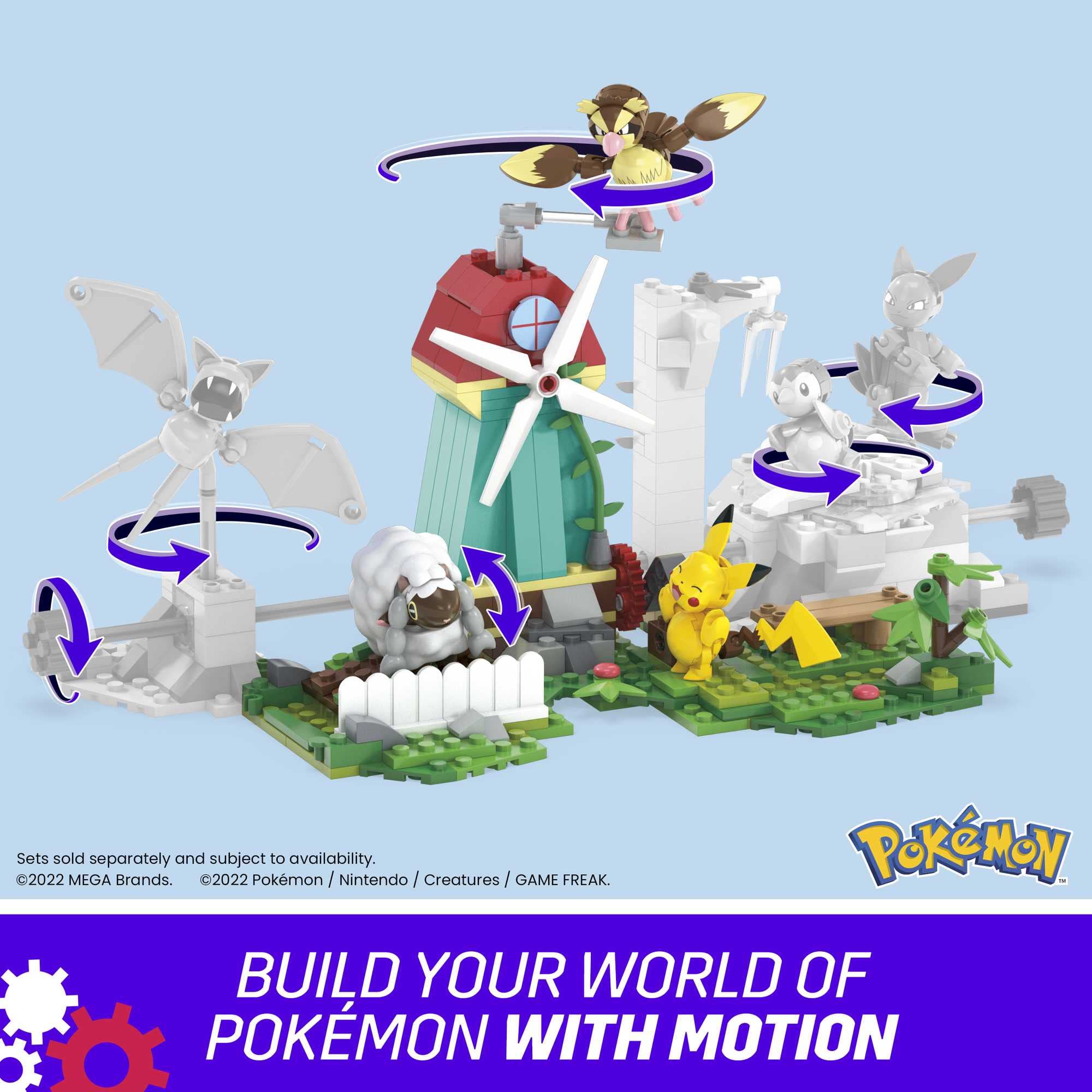 MEGA Pokémon Kids Building Toys - 240-Piece Countryside Windmill with Motion Brick, Pikachu, Pidgey & Wooloo Figures 8