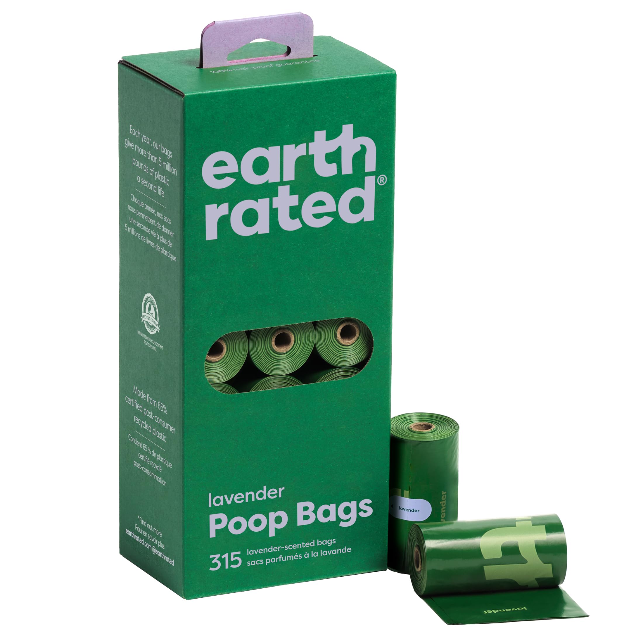 Earth Rated Dog Poo Bags - 315 Count Lavender Scented Rolls | Extra Thick & Leak Proof