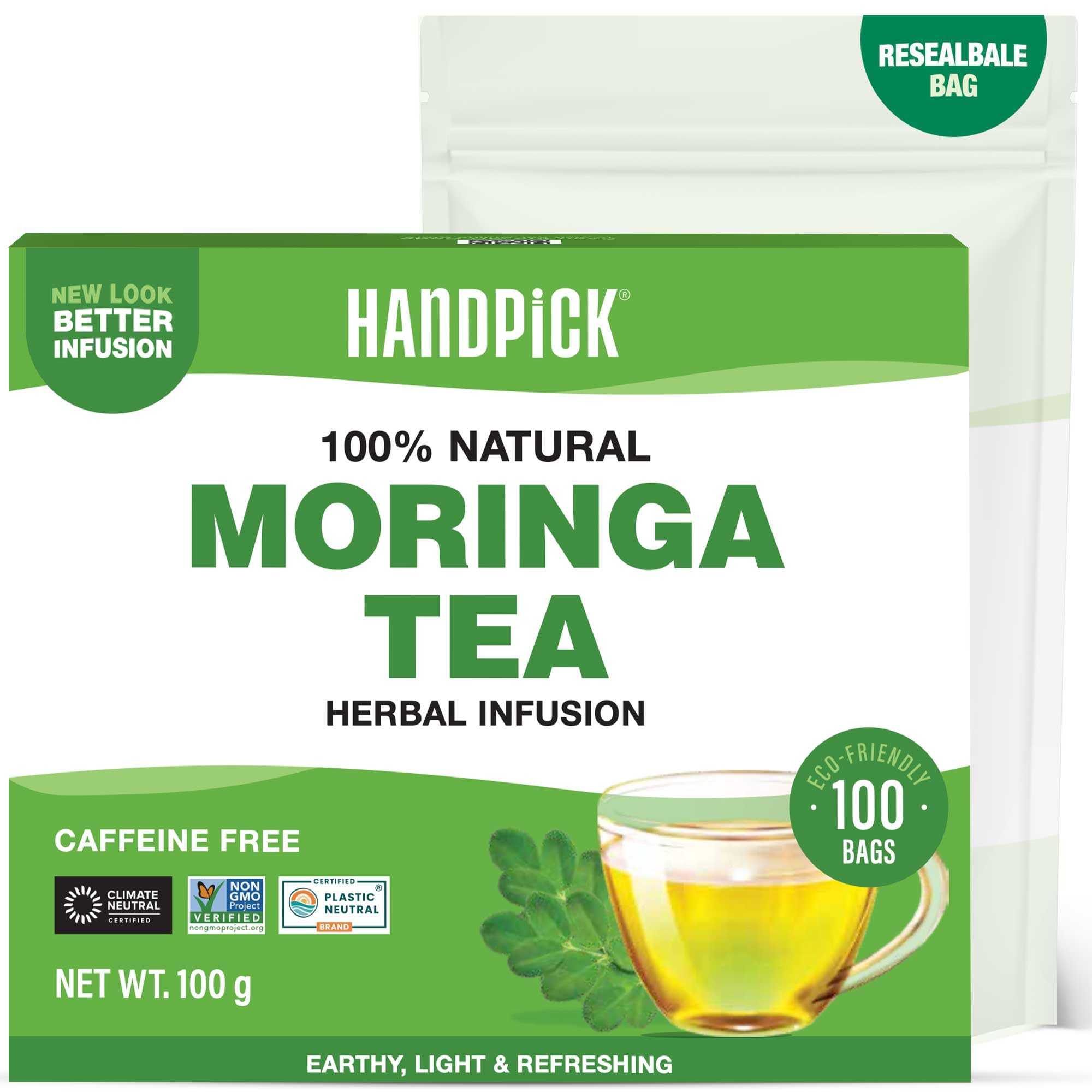 HANDPICK Moringa Tea Bags (100 Count) Non-GMO, Caffeine Free, Pure Moringa
