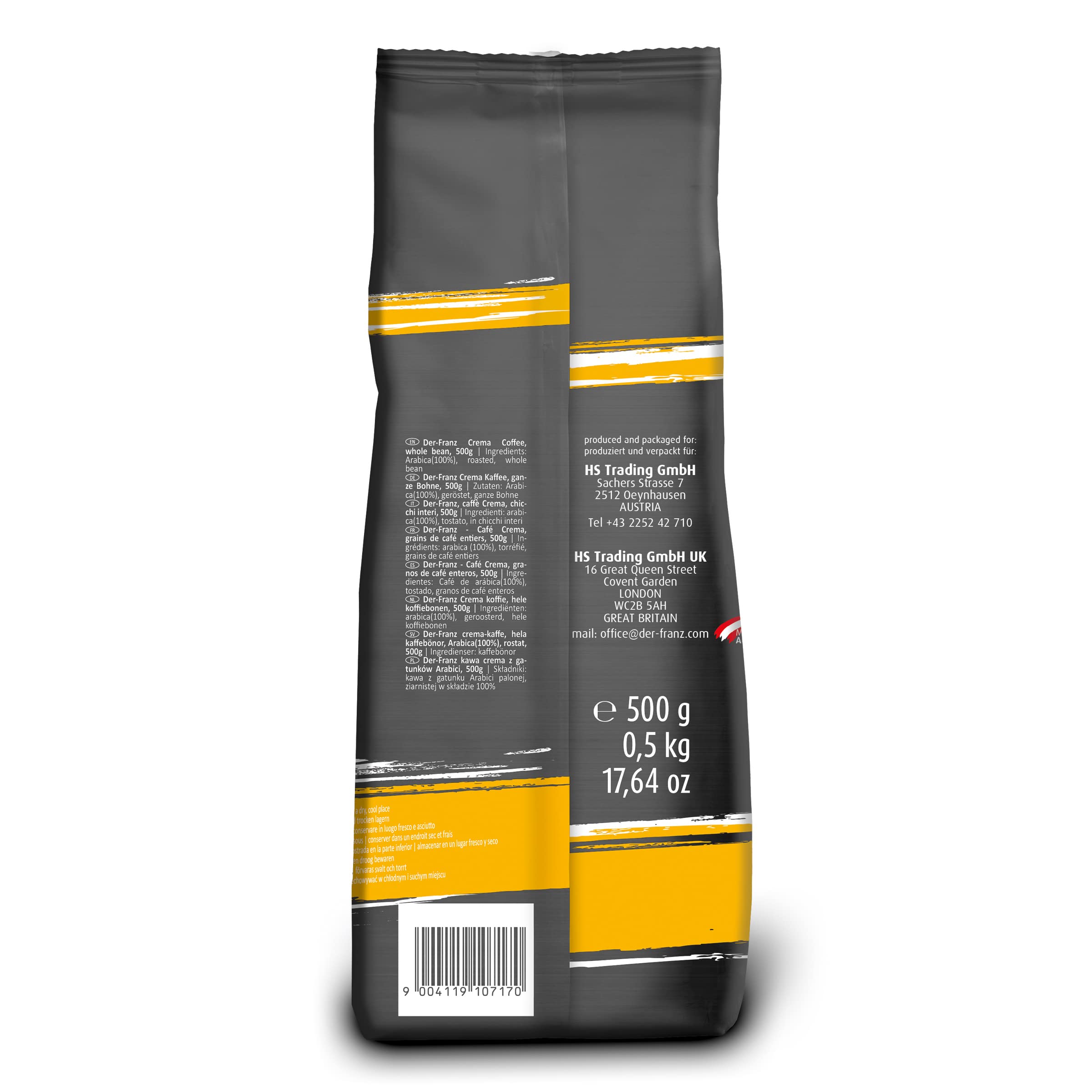 Der-Franz Crema Whole Coffee Beans - 100% Arabica | Intensity 4 | 3 x 500g Pack
