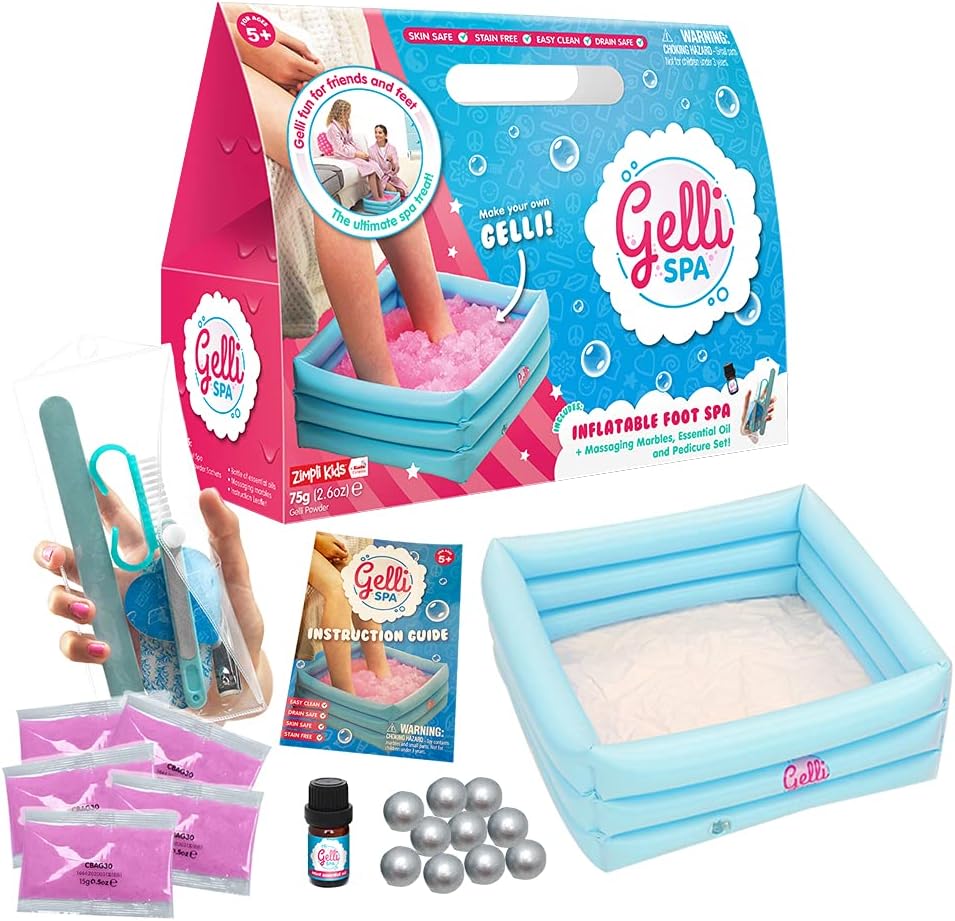 Zimpli Kids - Gelli Spa 5 Use Pack, Inflatable Foot Spa with Gelli Powder, Marbles & Pedicure Set
