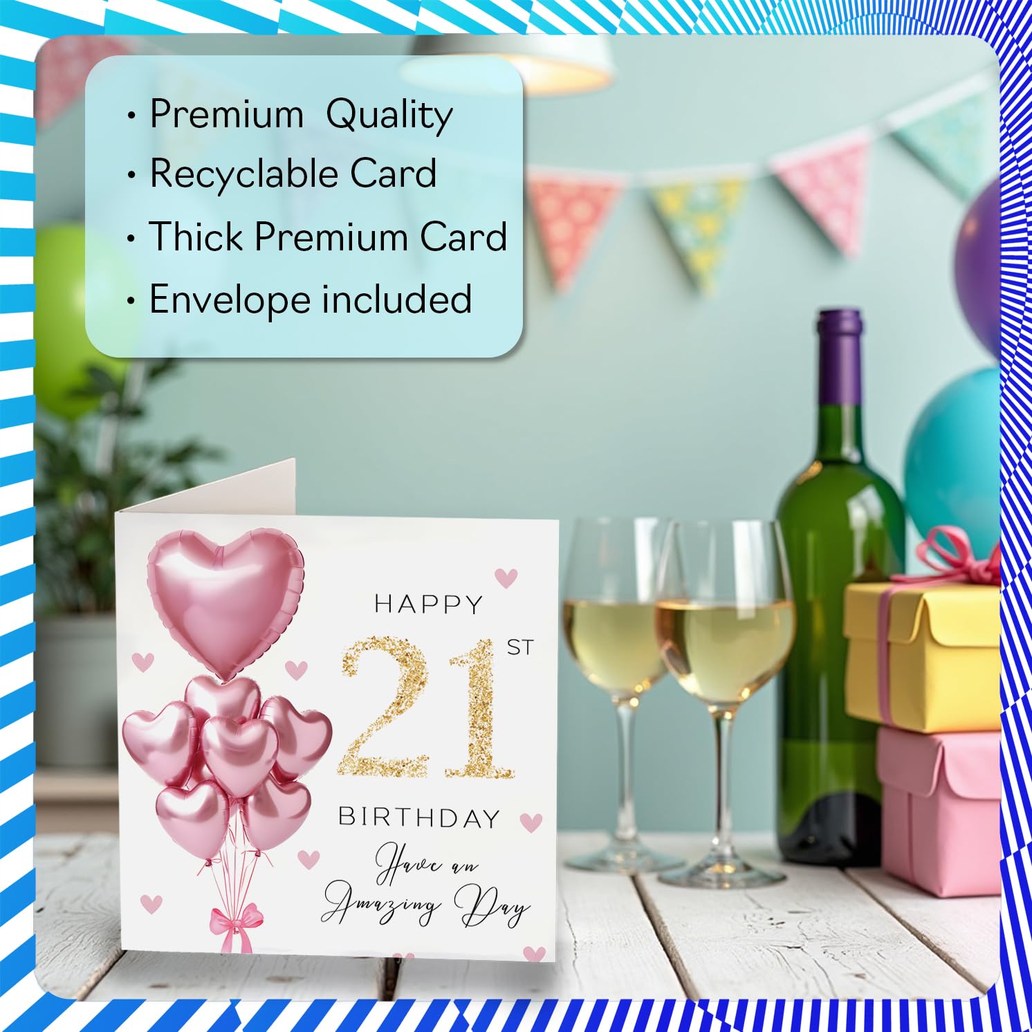 Stuff4 21st Birthday Card for Women - Pink Glitter Balloons | 145mm Square | Blank Inside 3
