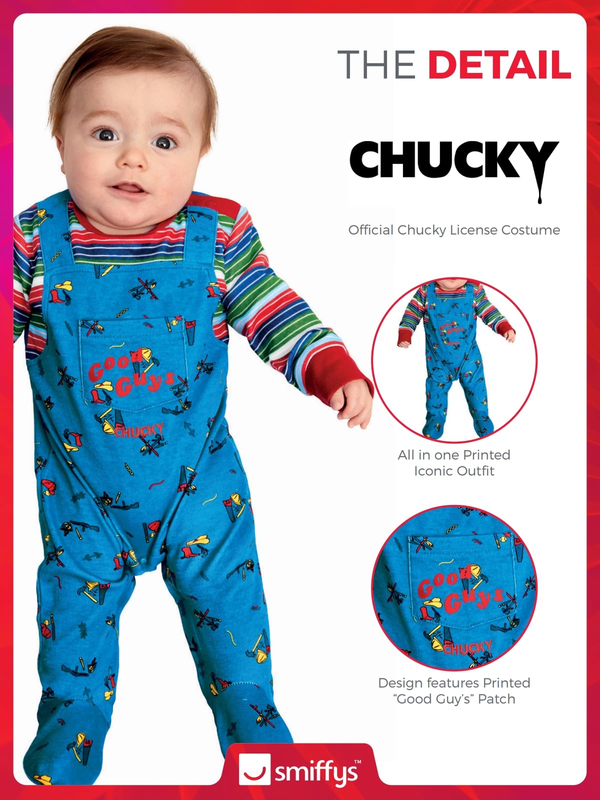 Smiffys Chucky Baby Costume - All-in-One Halloween Outfit for Infants 4