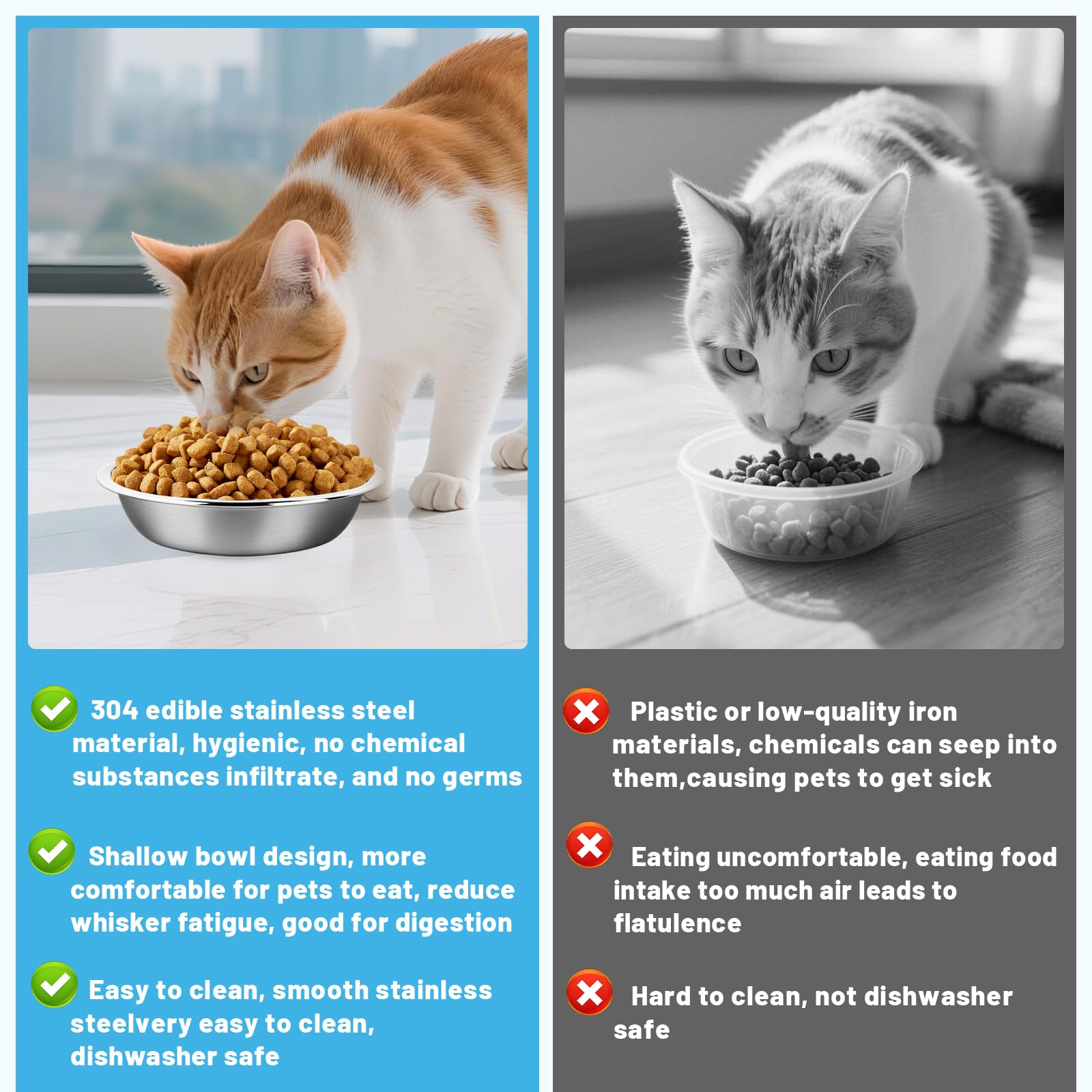 MOXYOY Stainless Steel Cat Food Bowls - 3 Pcs Set, 5.5in Diameter, Shallow Whisker-Friendly Design 3
