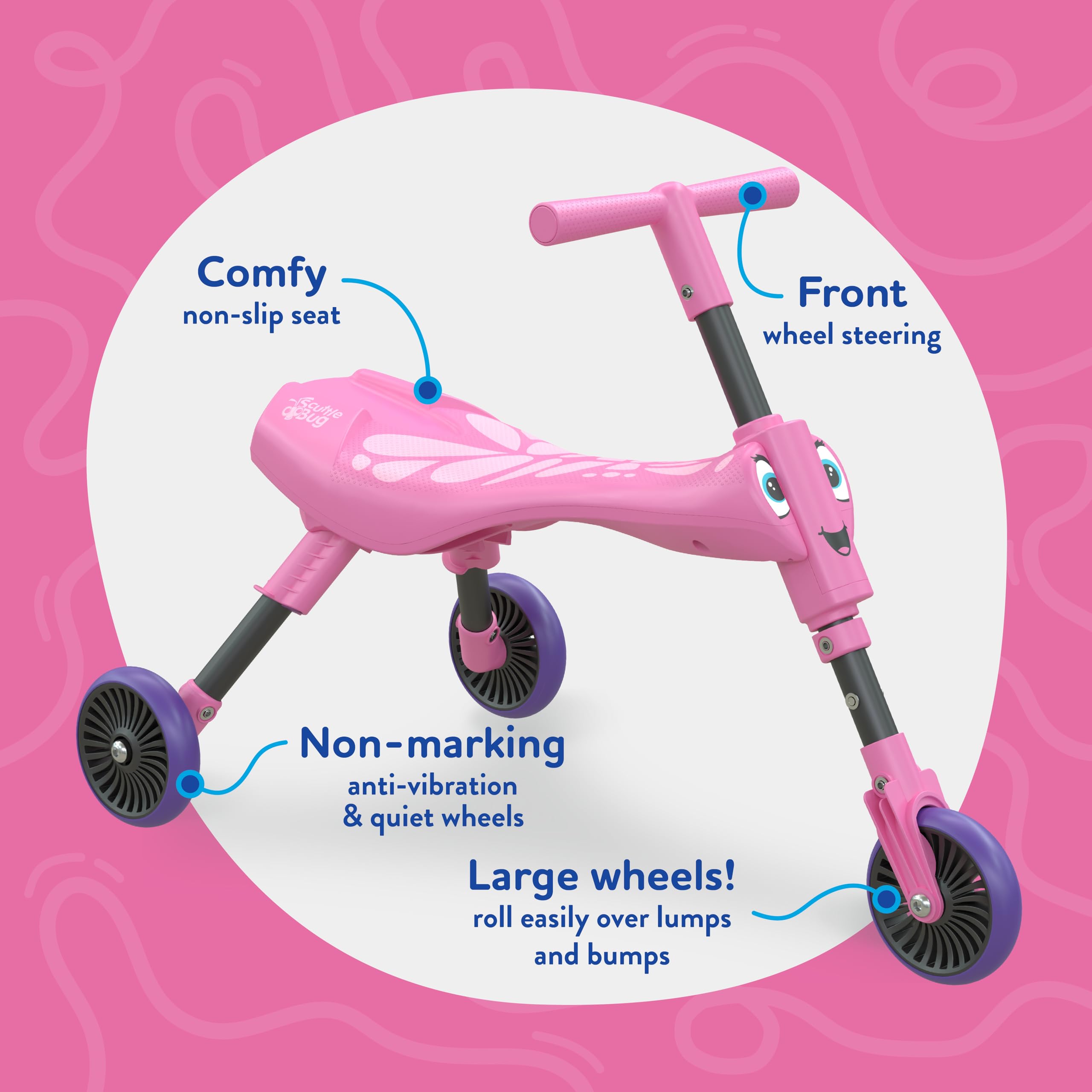 Scuttlebug 3-Wheel Foldable Ride-On Tricycle - Butterfly Design for 1+ Year Olds 3