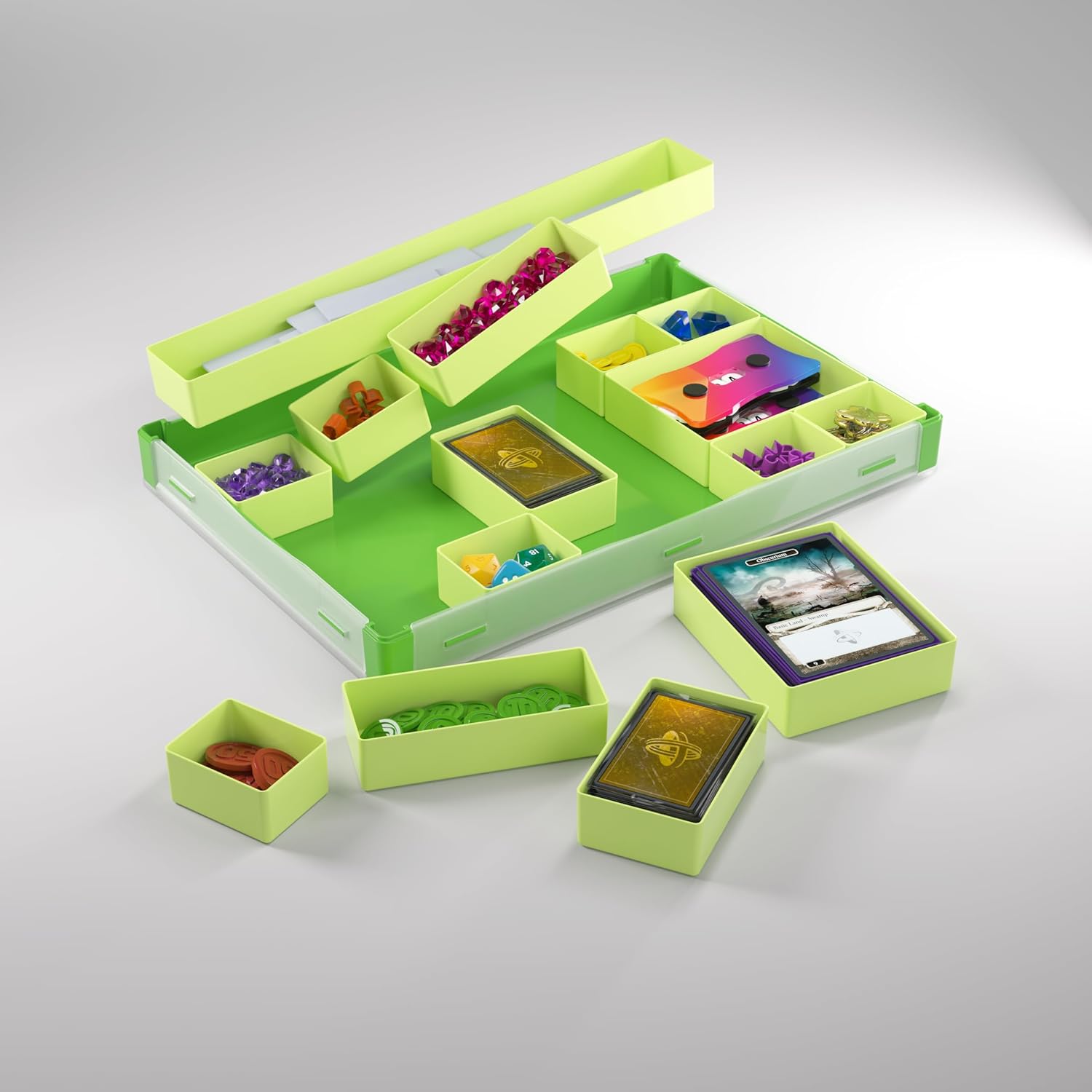 Gamegenic Token Silo XL Grün/Limette – Brettspiel-Organizer mit 15 Fächern und herausnehmbaren Tabletts 5