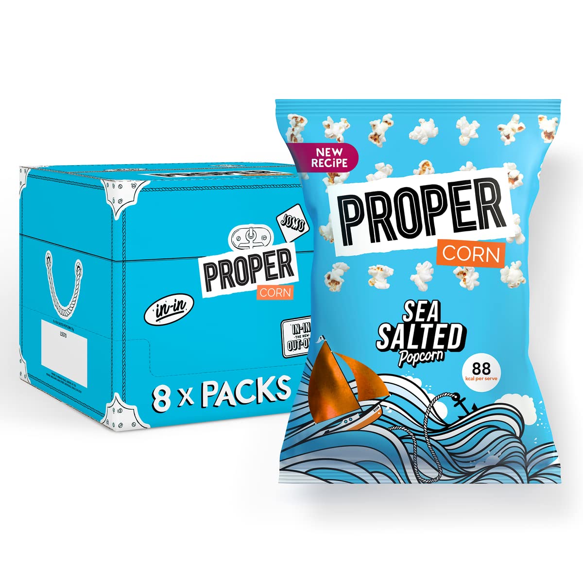 PROPER Lightly Sea Salted Popcorn - Natural Sea Salt Seasoning, Vegetarian Snack