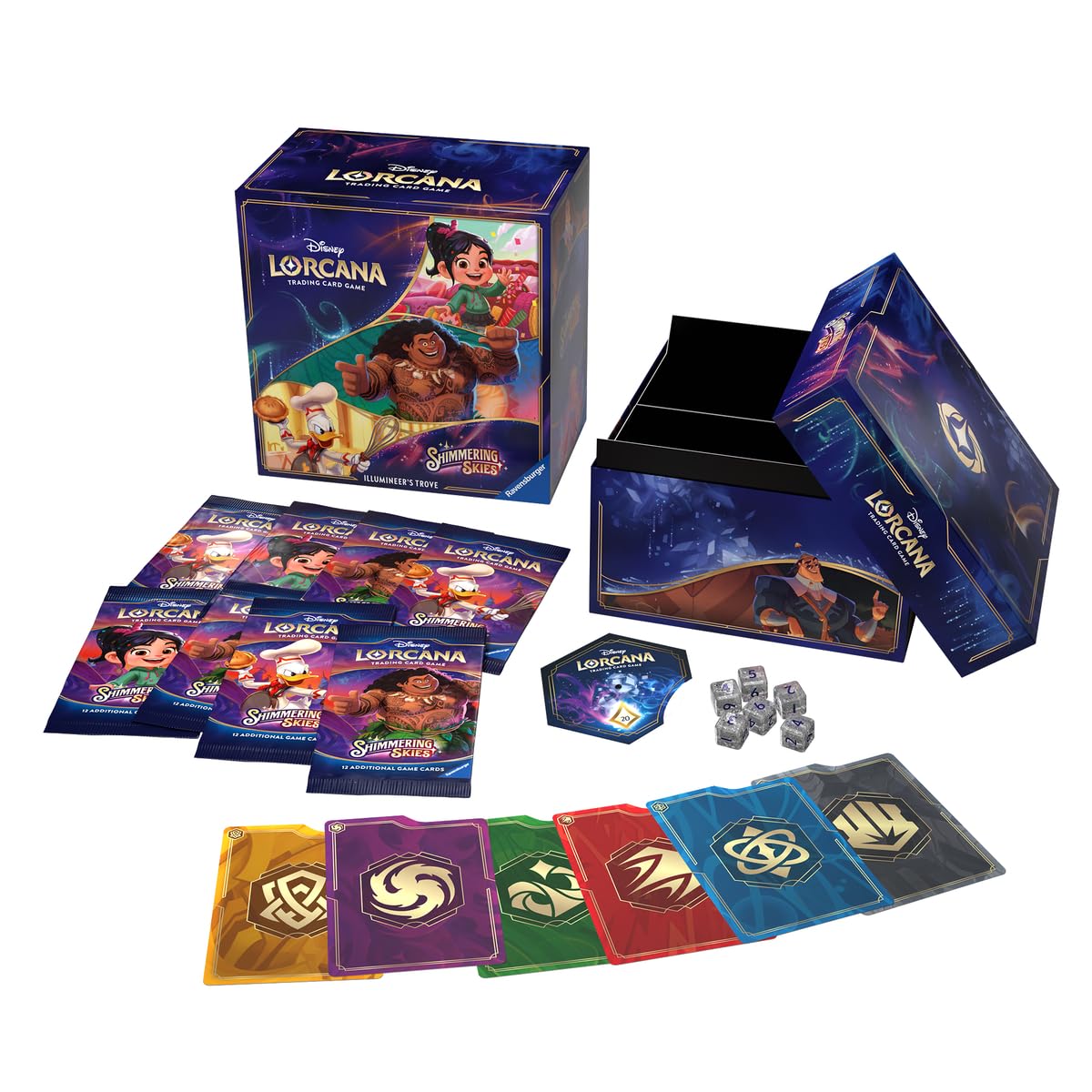Ravensburger Disney Lorcana Shimmering Skies Illumineer’s Trove | Storage Box, 8 Booster Packs, Guide