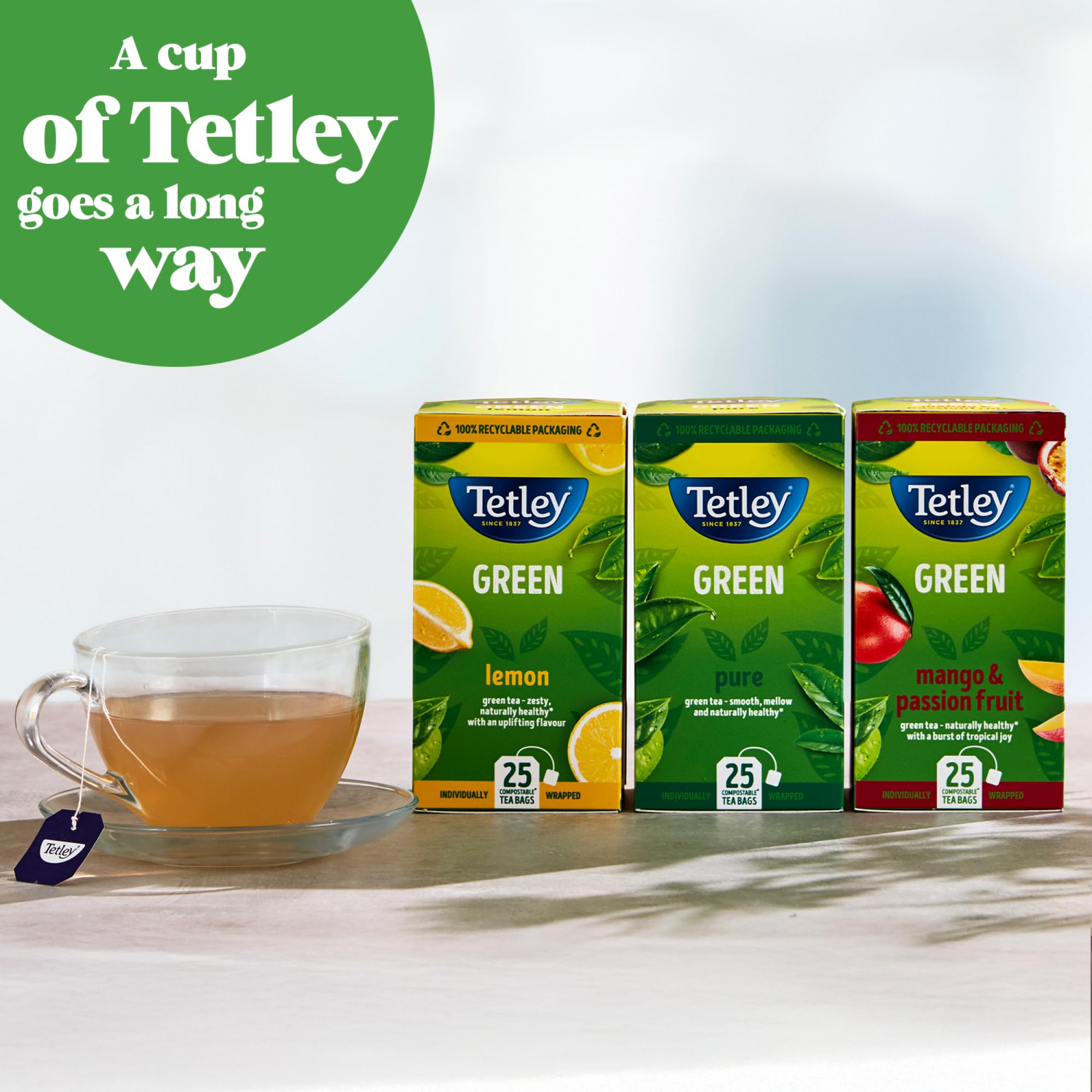 Tetley Pure Green Tea Bags – Natürlich mild und erfrischend – Rainforest Alliance-zertifiziert – 150 Teebeutel (6 x 25) 3