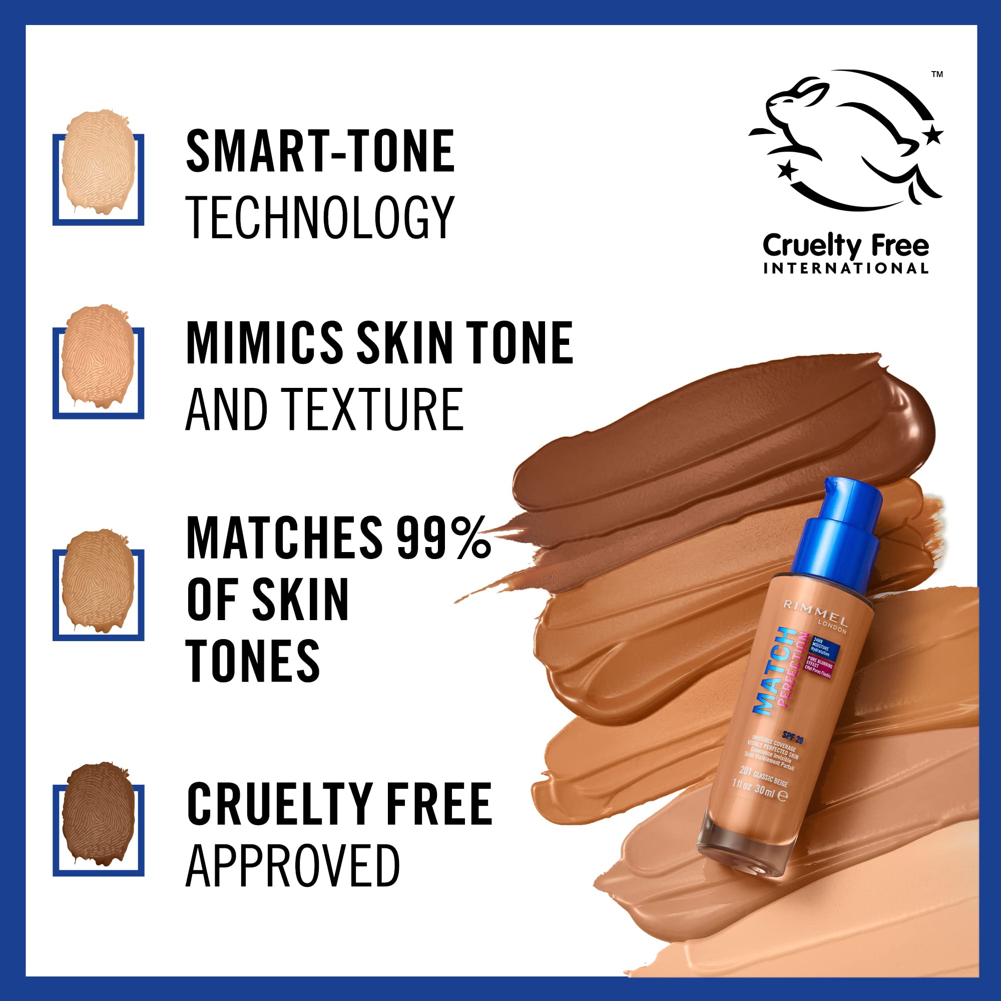Rimmel Match Perfection Foundation - Medium Coverage, 24hr Hydration, SPF20, Fair Ivory