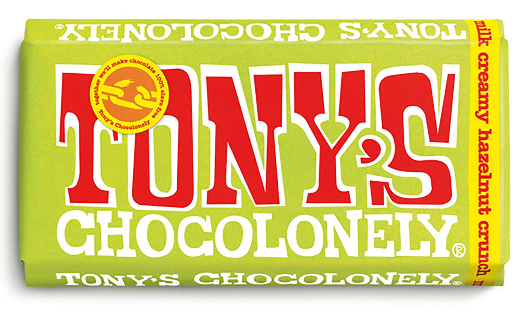 Tony's Chocolonely Milk Chocolate with Hazelnut Crunch Bar - 180g, Belgian Fairtrade, Vegetarian