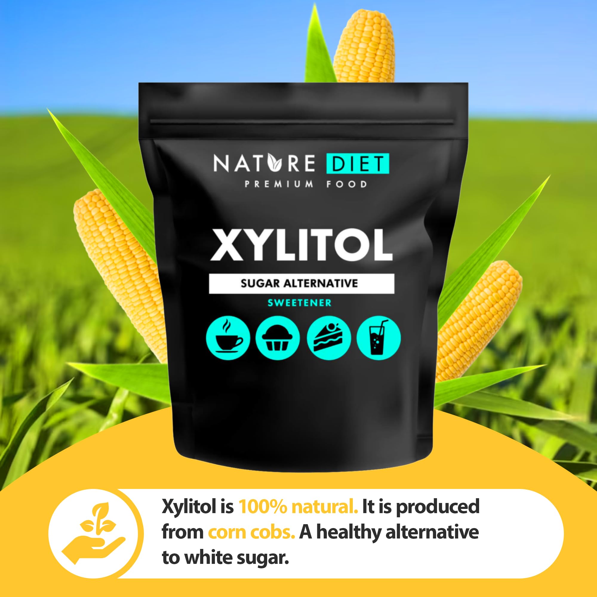 Nature Diet Xylitol Sugar Substitute - 1 kg Natural Vegetable Sweetener | Low Calorie 4