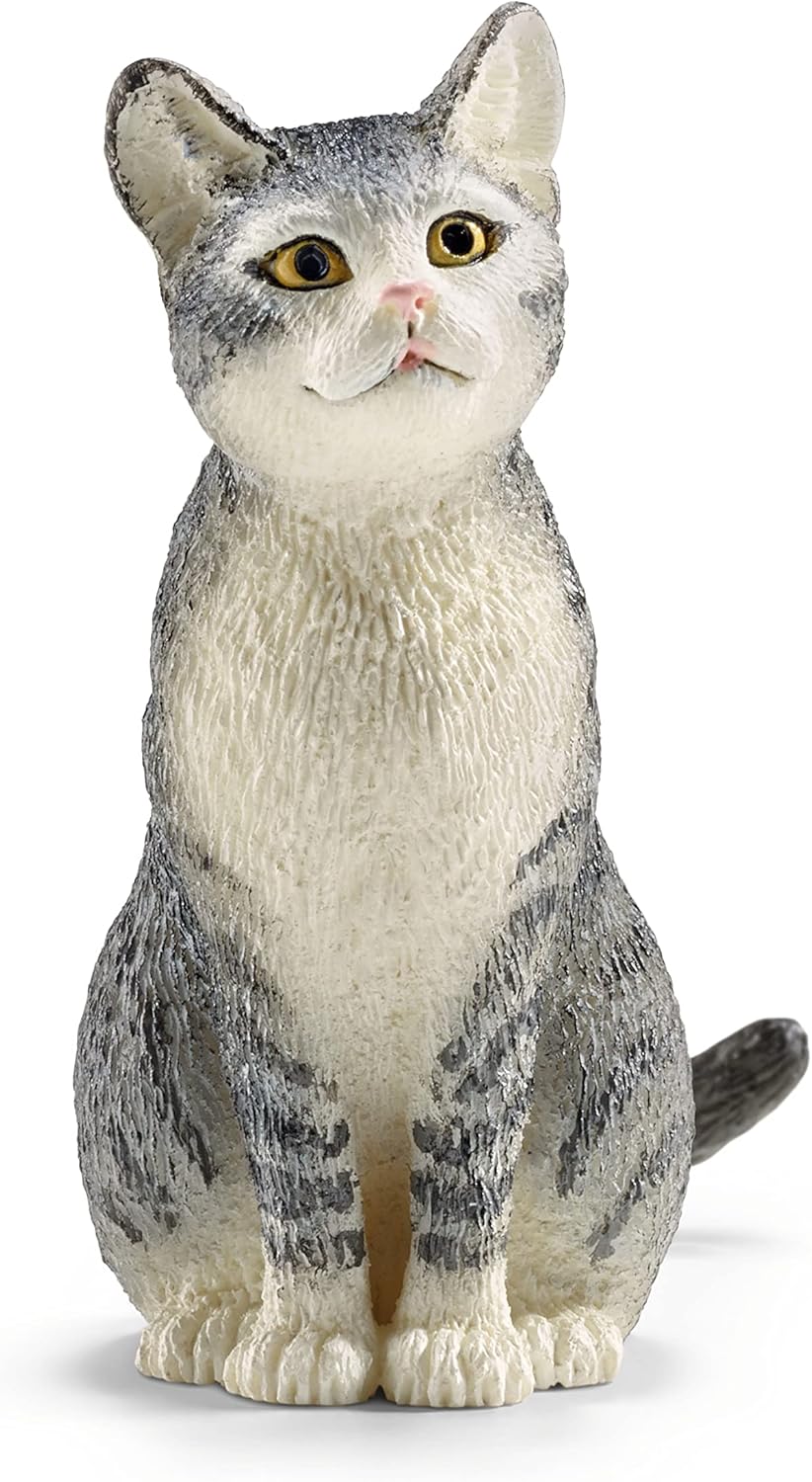 Schleich Cat Sitting Figure - Individually Hand Painted Animal Toy for Imaginative Play