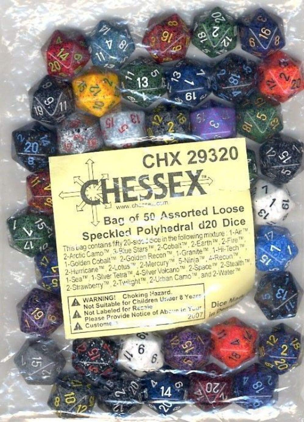 Chessex Polyhedral d20 Dice Bag of 50 Assorted Spec