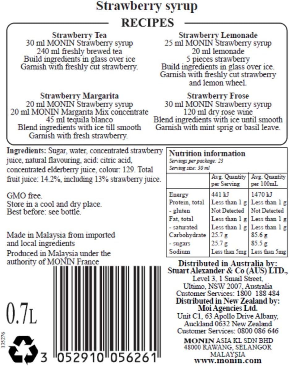Monin Strawberry Syrup 700 ml - Premium Fruit Syrup for Beverages 7