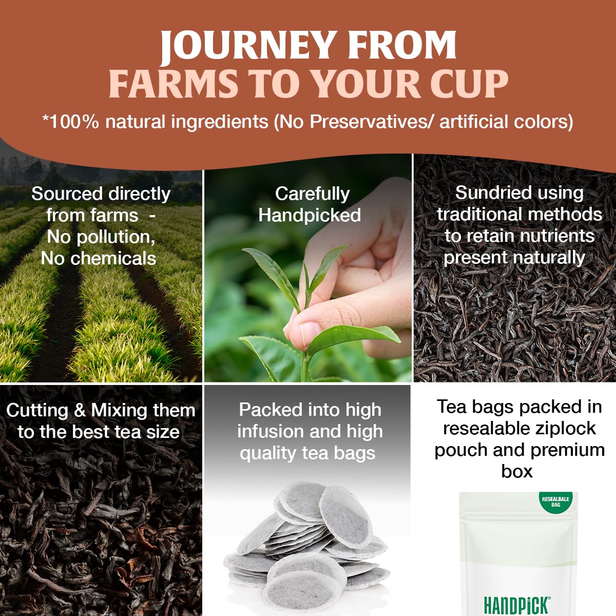 HANDPICK English Breakfast Schwarzteebeutel (100 Stück) Stark, kräftig | Umweltbewusster, CO2-neutraler Tee für heiße oder eisgekühlte Aufgüsse 6