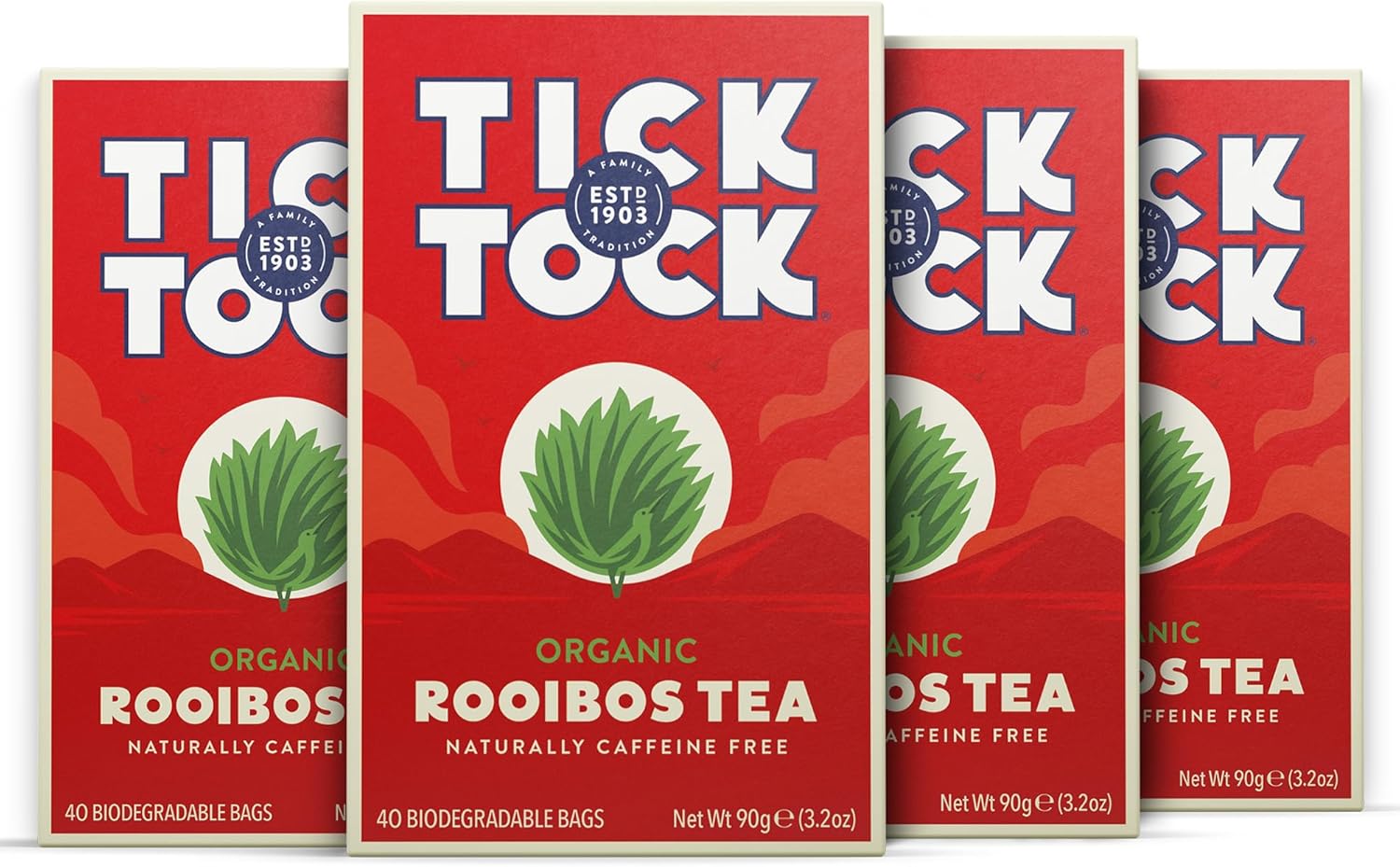 Tick Tock Organic Rooibos Tea, Caffeine-Free, 160 Tea Bags (4 x 40)