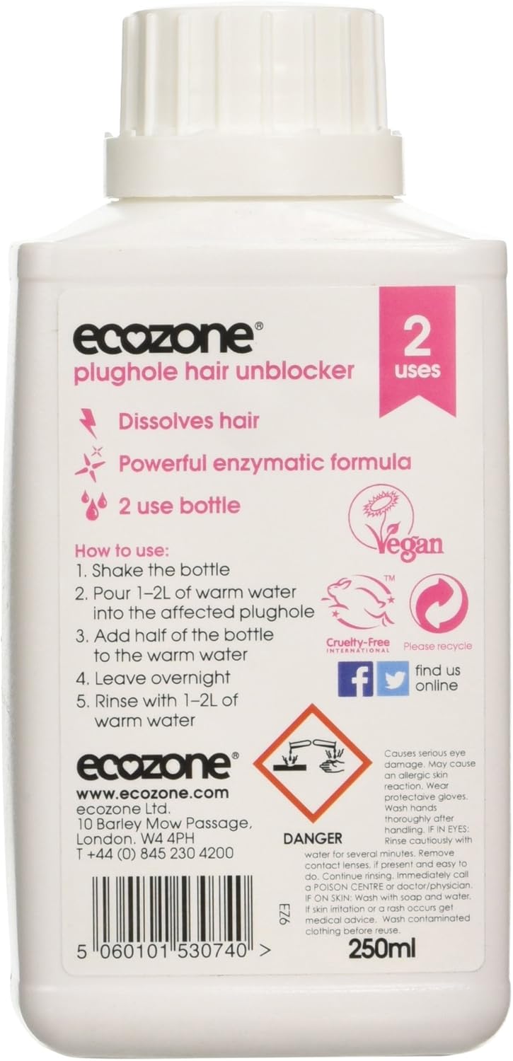 Ecozone Plughole Hair Unblocker – 250 ml enzymatischer Abflussreiniger 3