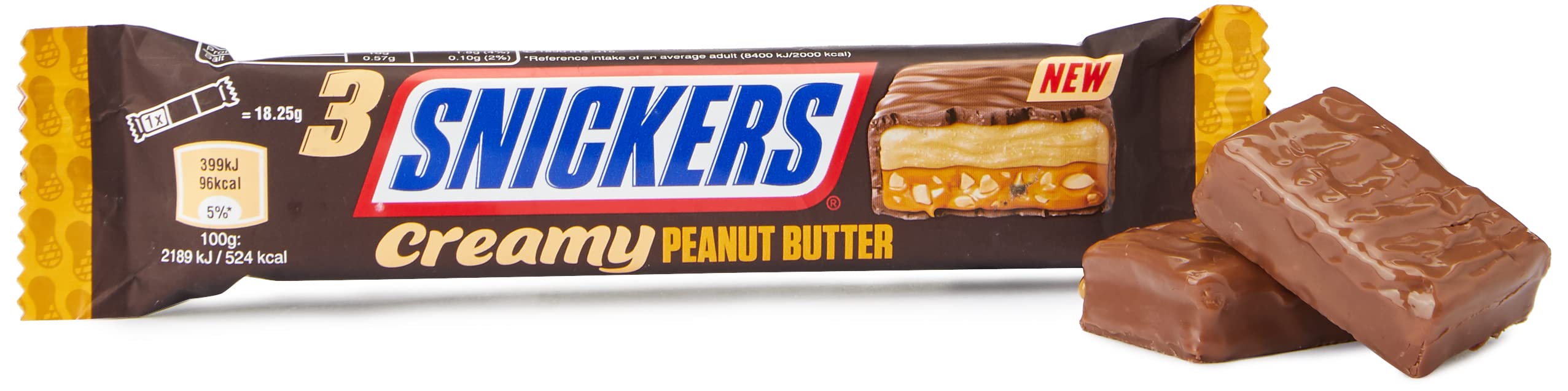 Snickers Cremiger Erdnussbutter-Schokoladen-Trio-Riegel, 54,75 g
