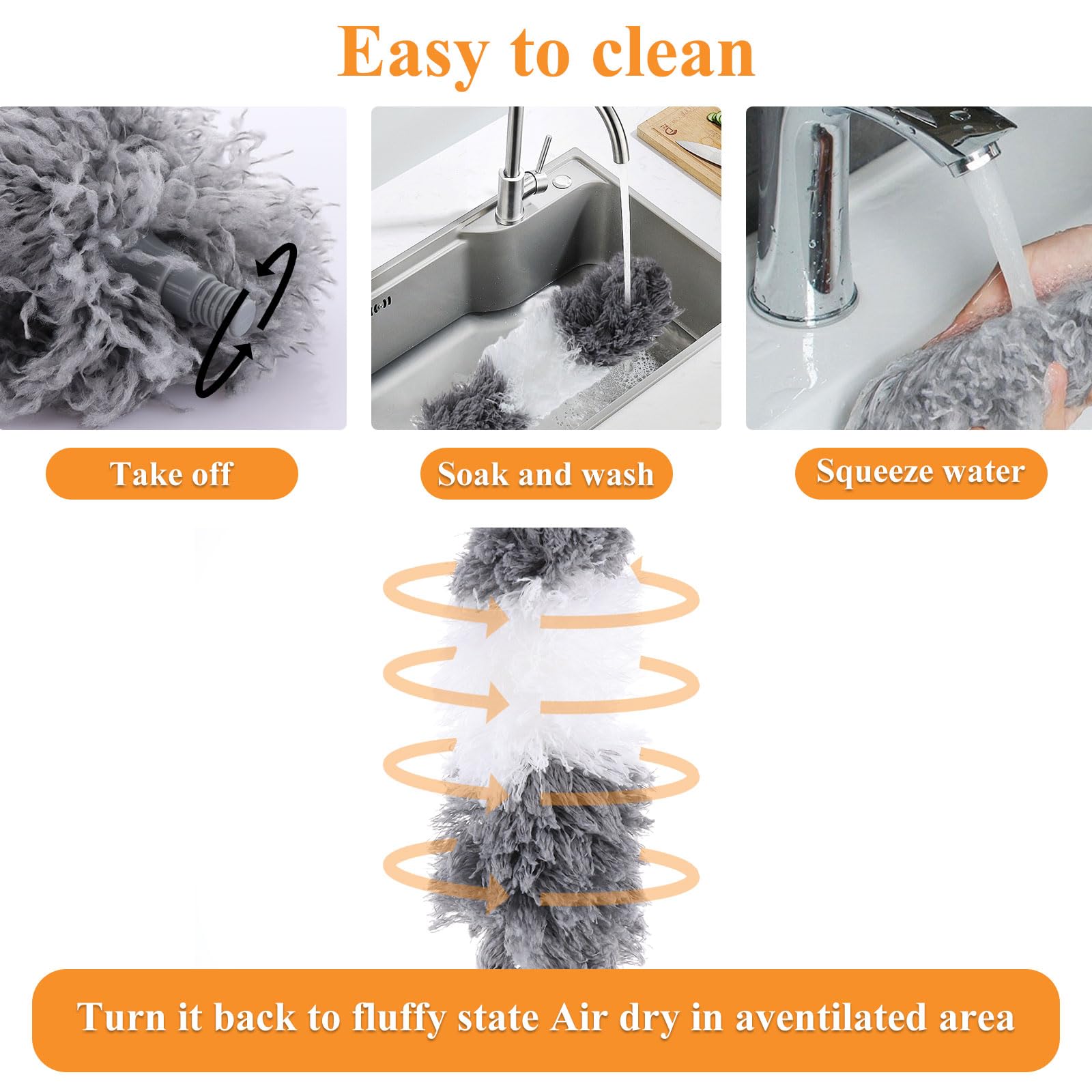 ASelected Extendable Microfiber Duster with 108" Telescoping Stainless Steel Pole 7