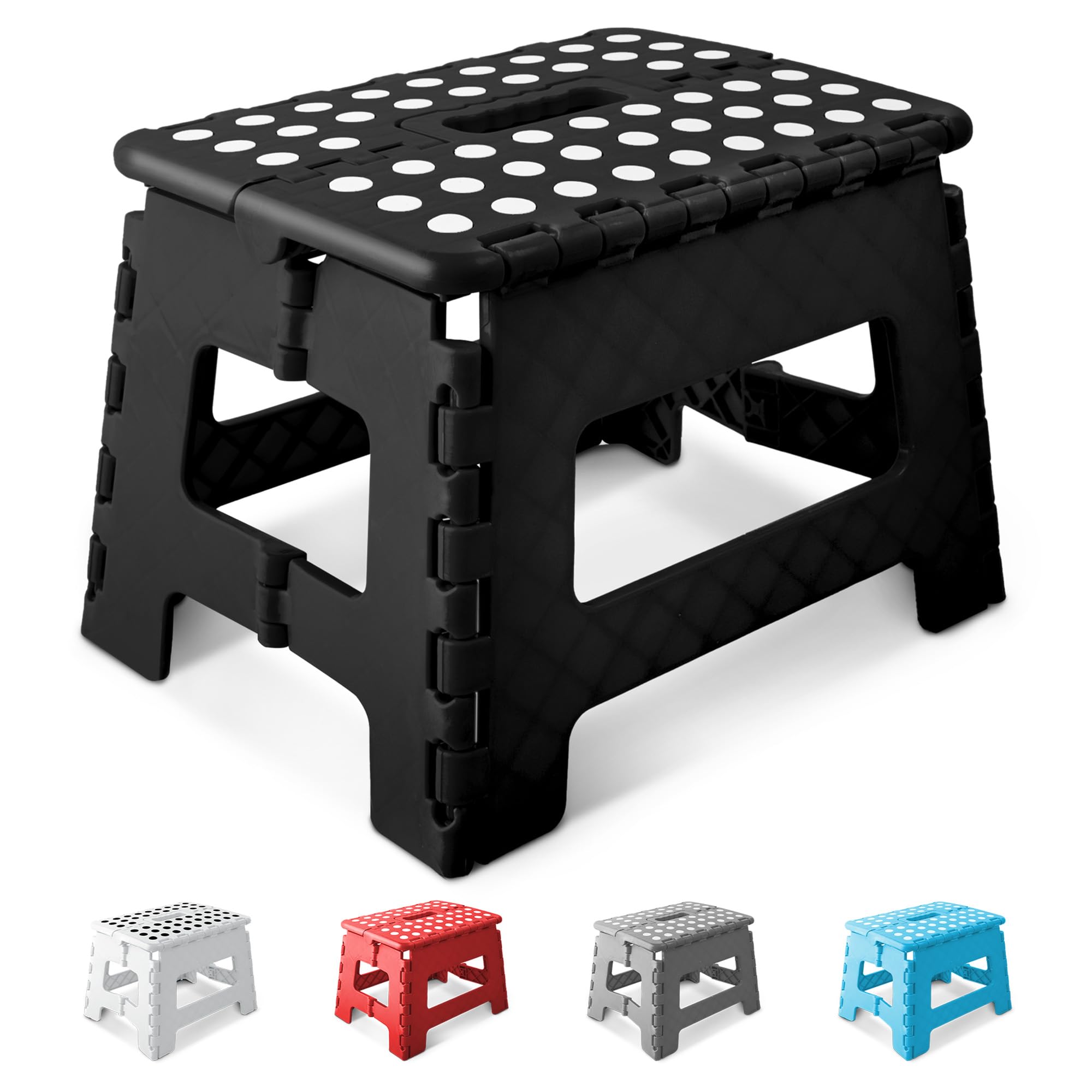 KEPLIN 9 Inch Heavy Duty Folding Step Stool | Plastic | Black | 150kg Capacity
