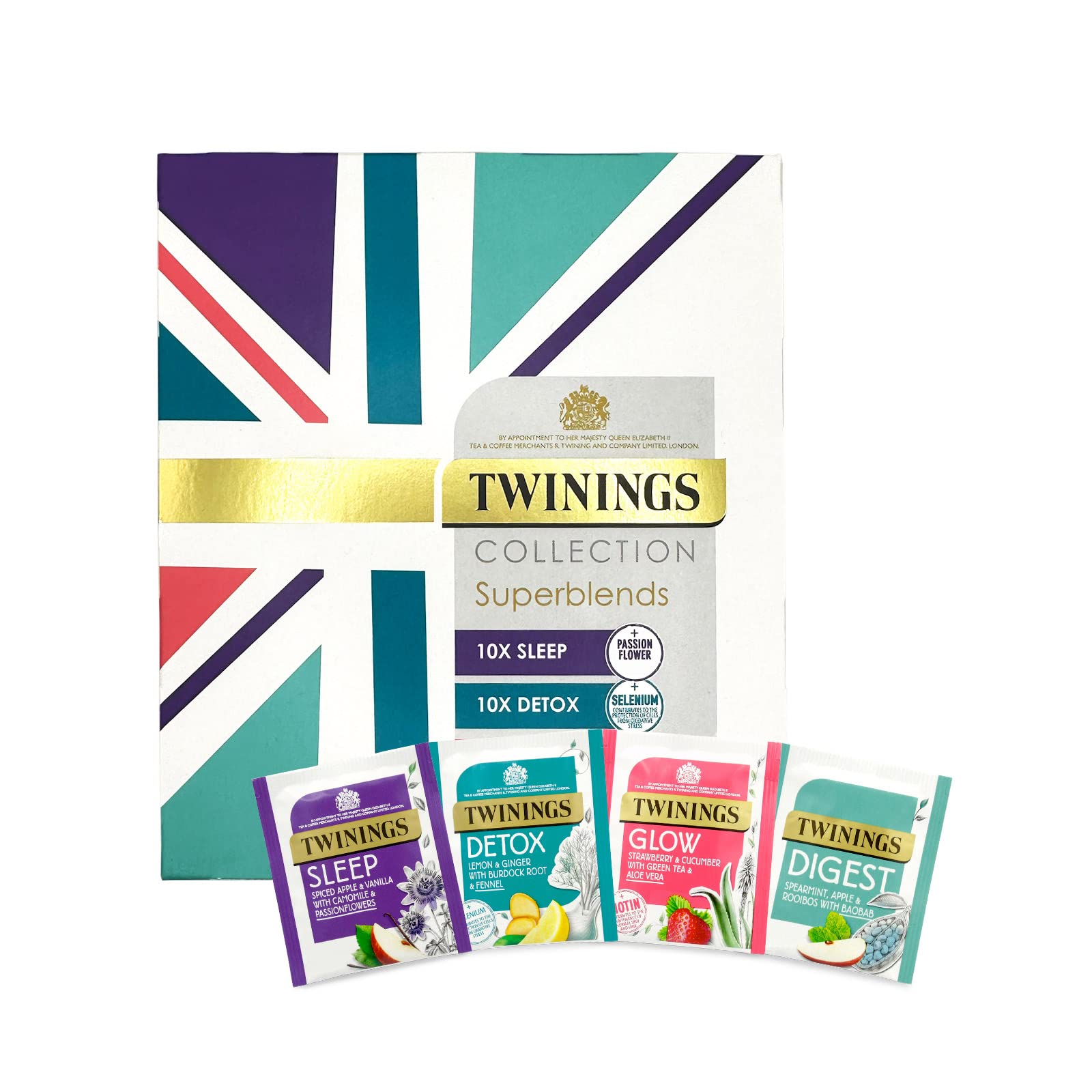 Twinings Superblends Collection - Union Jack Pack of 40 Tea Bags with Botanical Blends for Wellbeing