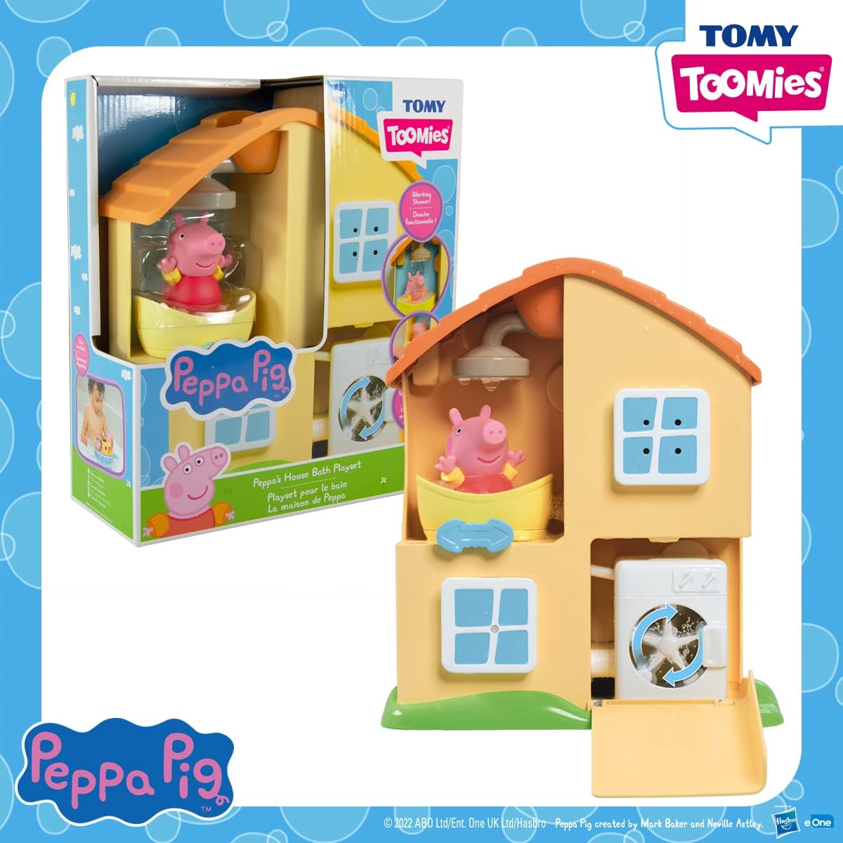 Peppa's House Bath Playset - Waterfall & Spinning Washing Machine Fun for Toddlers 6