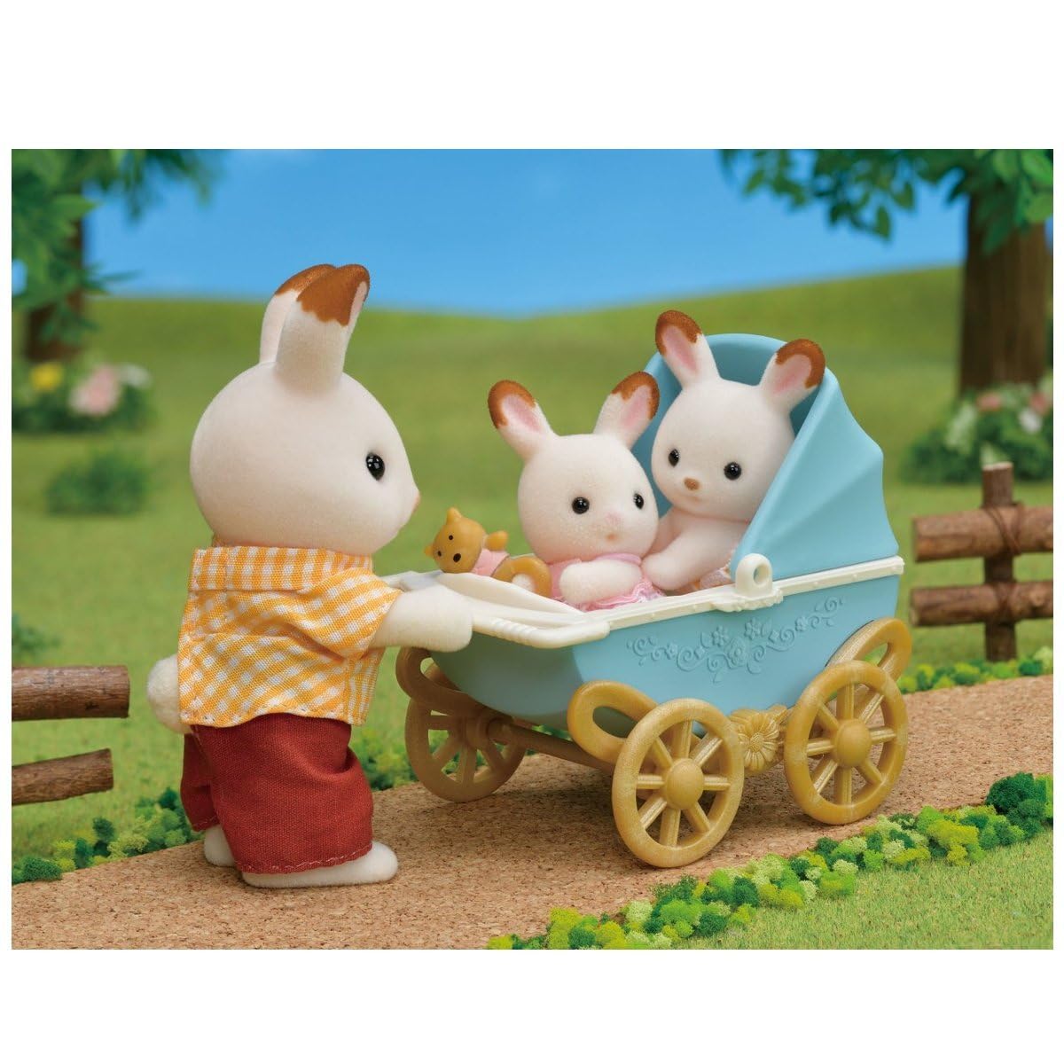 Sylvanian Families Chocolate Rabbit Twins Set - Includes Kabe & Breeze with Pram (Model 5432) 7