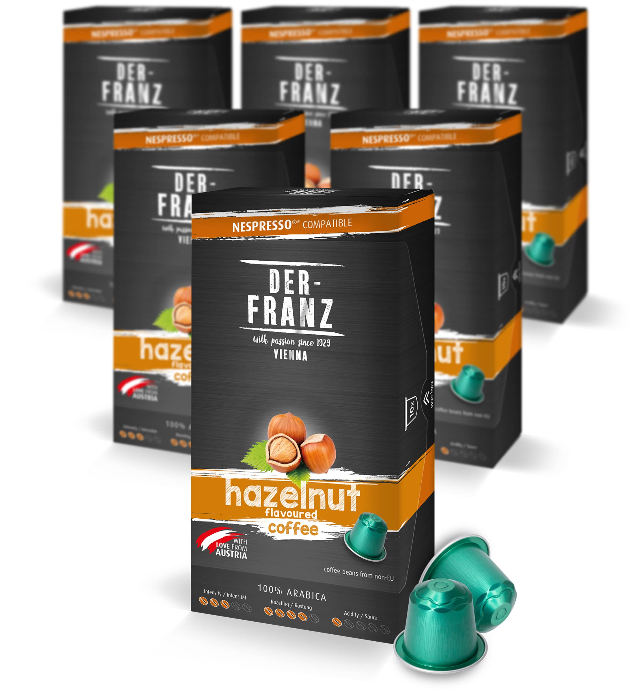 Der-Franz Hazelnut Aroma Coffee Capsules, 60 Capsules (6x10), Nespresso Compatible