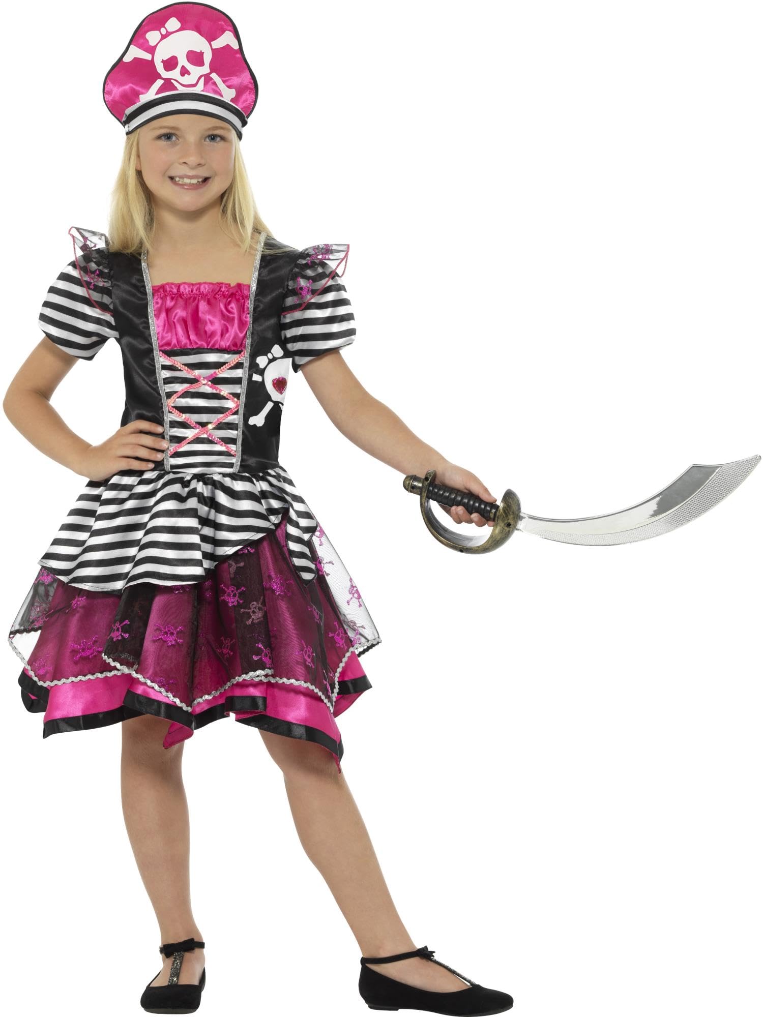 Smiffys Pirate Girl Costume - Dress & Hat | Age 4-6 | Black & Pink