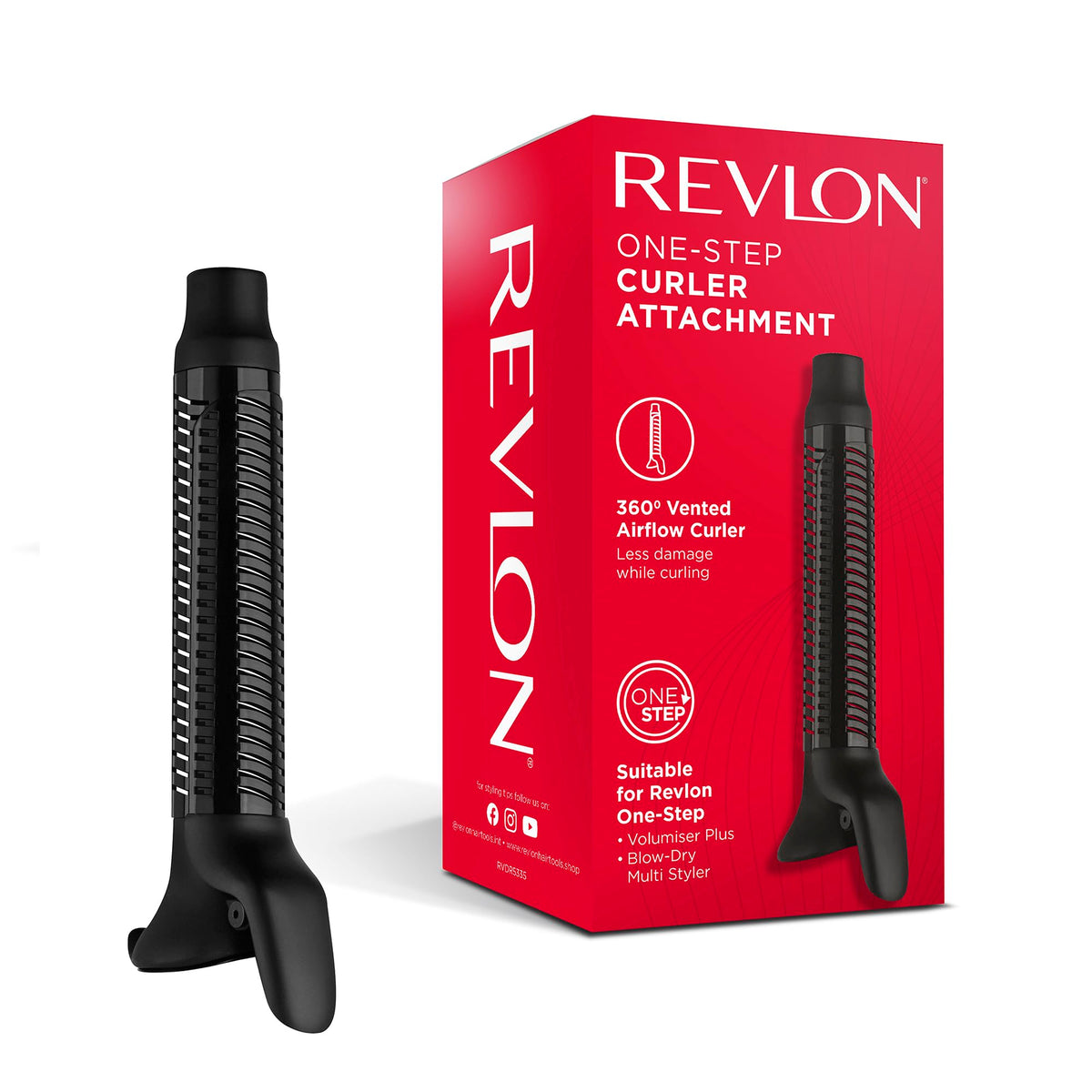 Revlon 360° Vented Curler Head Attachment - 32mm Ceramic Tourmaline Barrel, Black