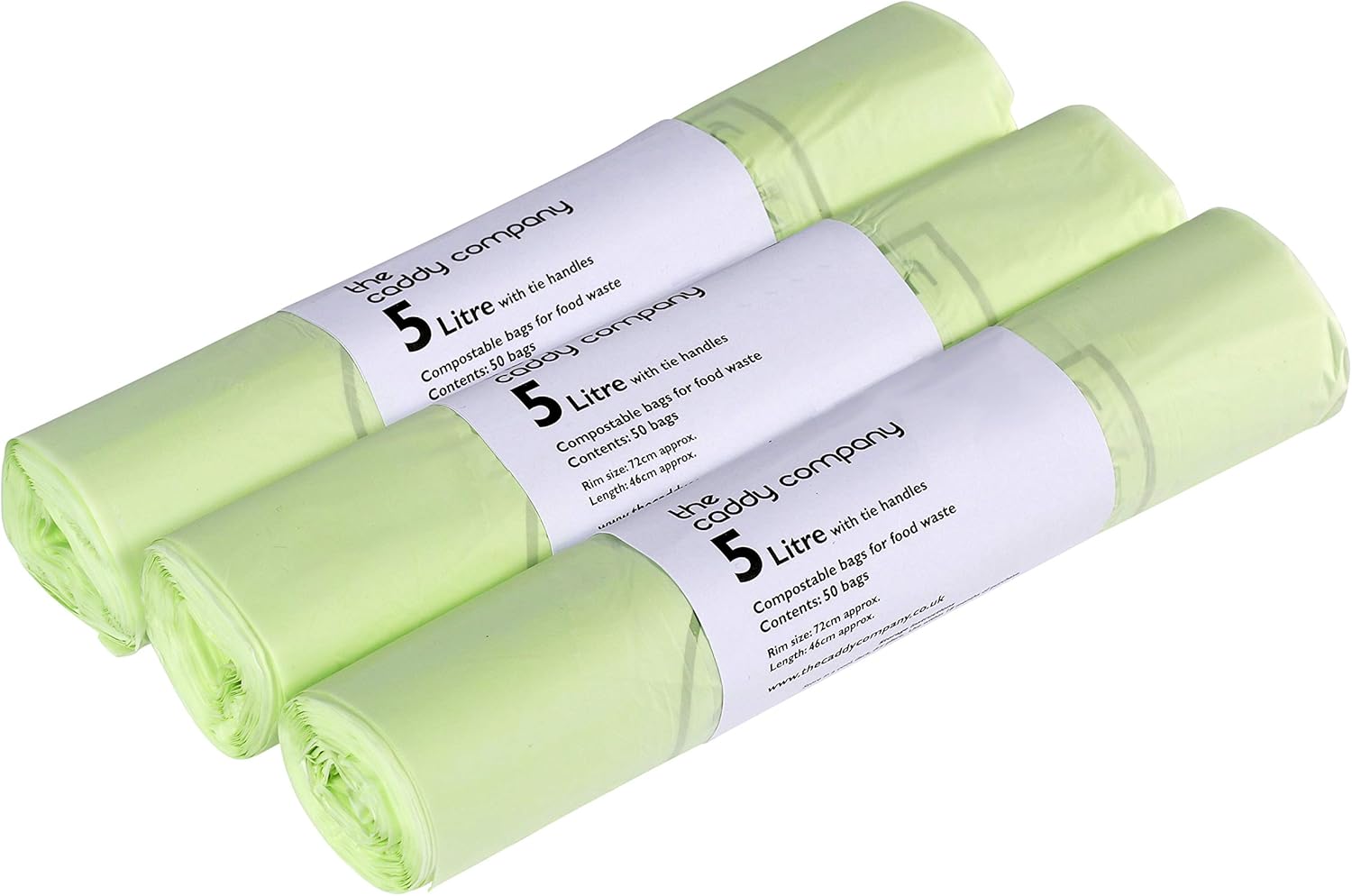 All-Green 5 Litre Tie Handle Compostable Kitchen Caddy Liners - 150 Bags (3 Rolls of 50)