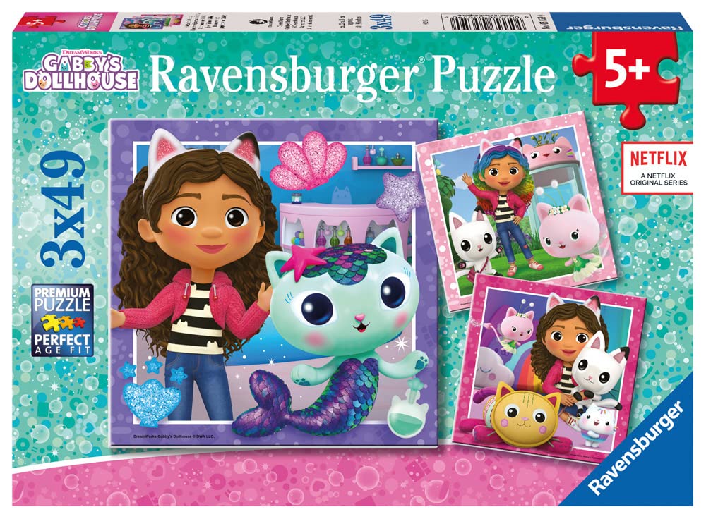Ravensburger Gabby's Dollhouse 3x 49-Piece Jigsaw Puzzles for Kids 5 Years and Up