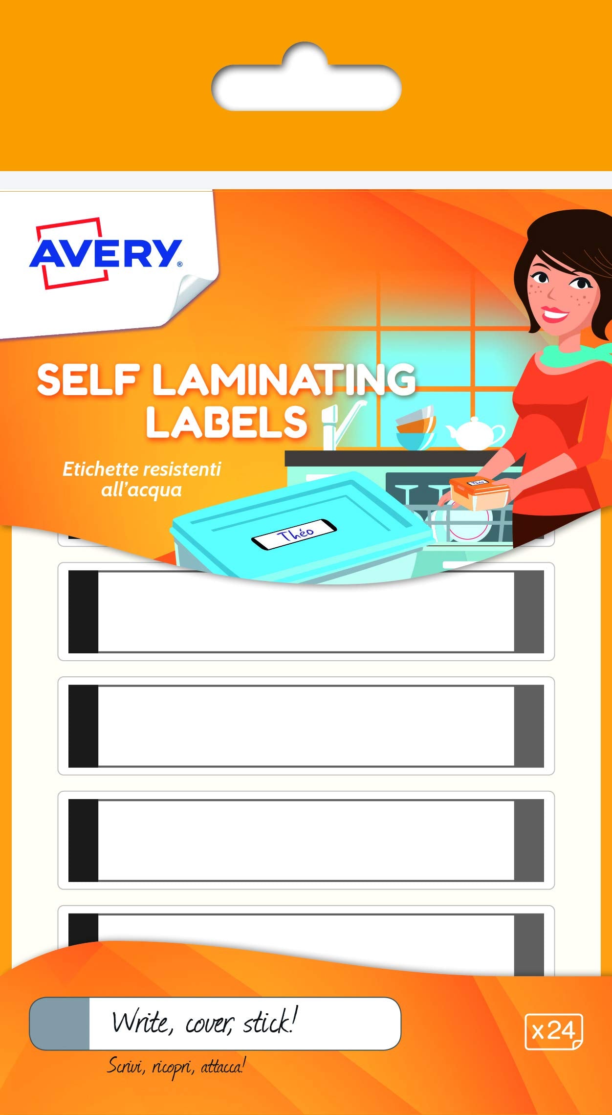 AVERY Self Laminating Labels - Waterproof & Dishwasher Safe | 86 x 17 mm | 24 Pack | White/Grey 1